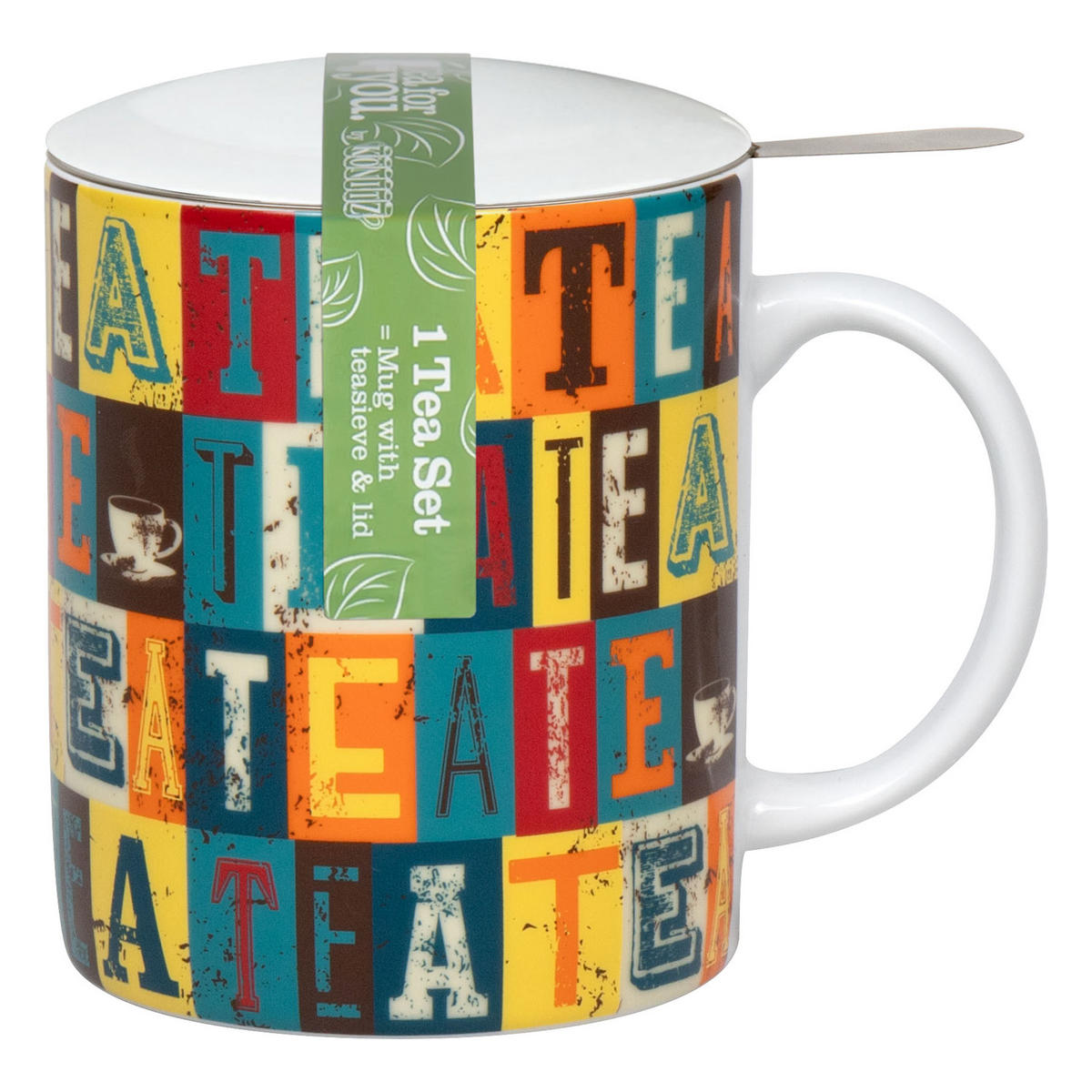 KAFFEEBECHER mit Sieb und Deckel Tea Squares - Naturfarben, Keramik (0.3L) - Könitz