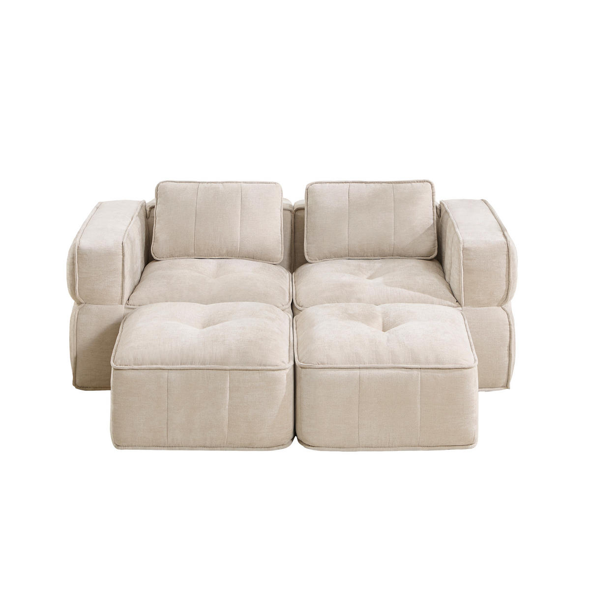 2-SITZER-SOFA DE-34428 modular mit 2 Hockern Beige - Beige, Textil (162/67/198cm) - ComfortXL