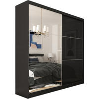 SCHWEBETÜRENSCHRANK Vena 200 cm mit Spiegel 2-türig, schwarz, lacobel schwarz - Schwarz, Holz/Kunststoff (200/216/61cm) - Margaret Hadas24