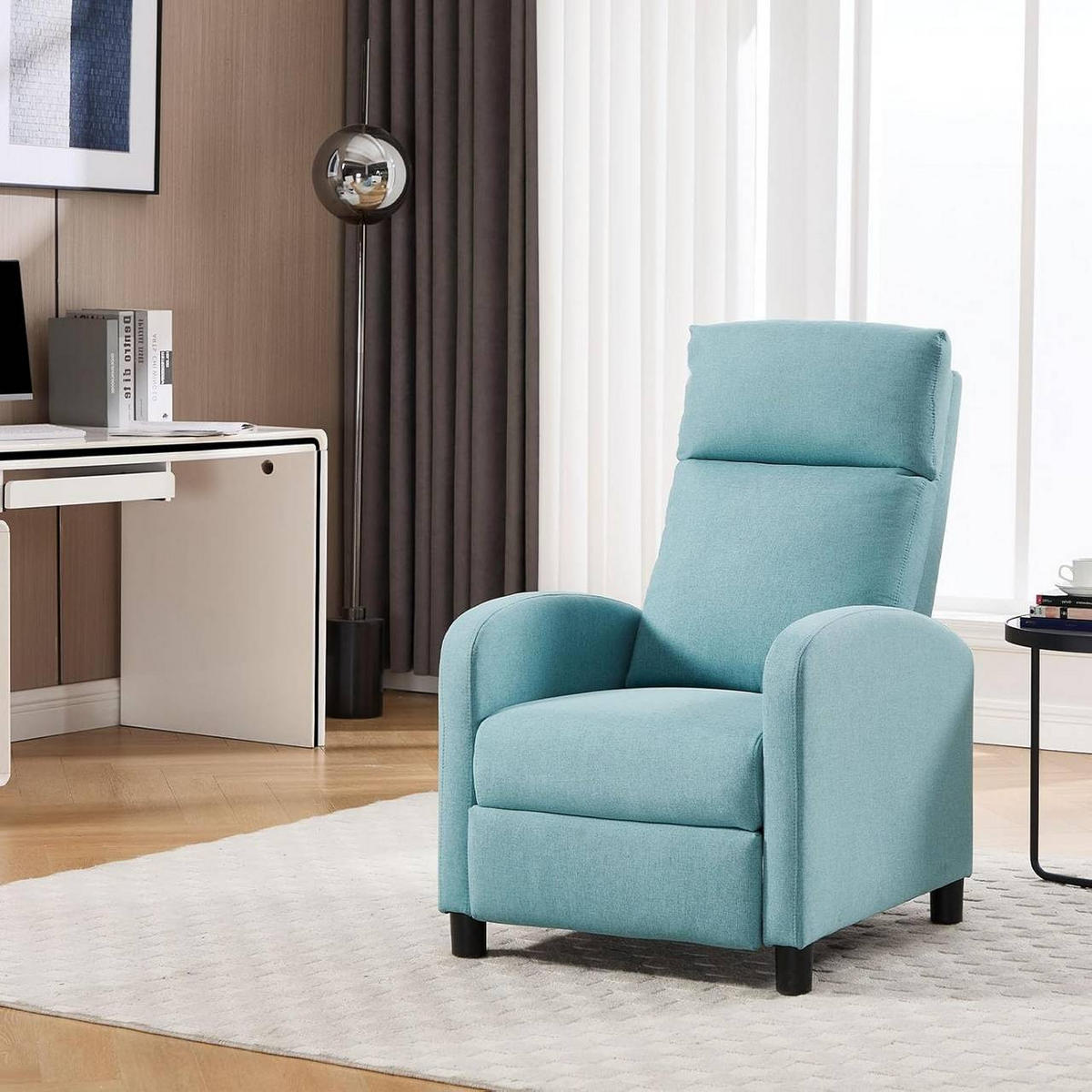 RELAXSESSEL mit Liegefunktion, Leinen , Blau - Blau/Schwarz, Textil/Metall (65.5/102/89cm) - Woltu