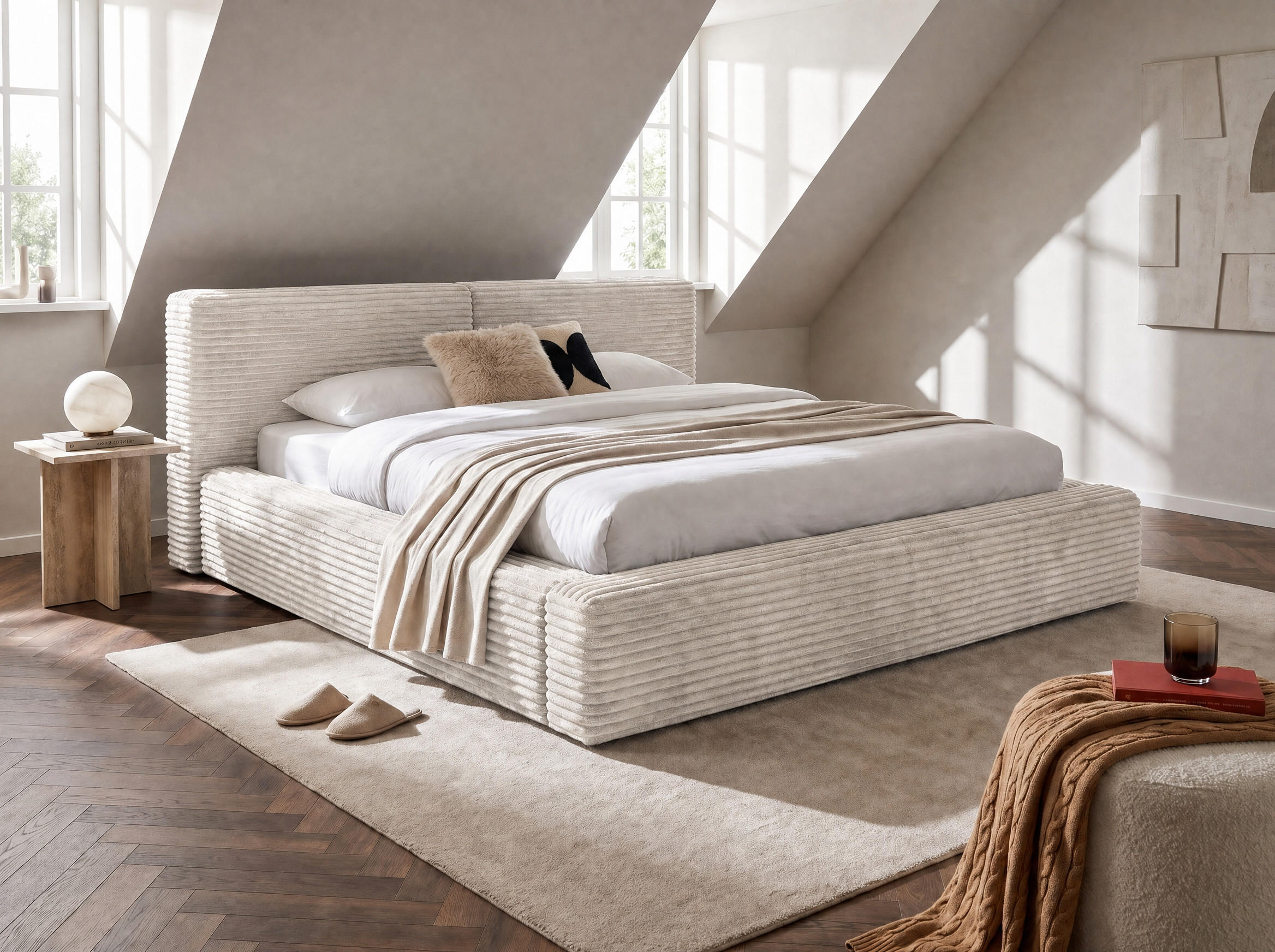 POLSTERBETT Nara Cream 180/200 cm mit Bettkasten - Beige, Textil/Metall (180/200cm) - wonello