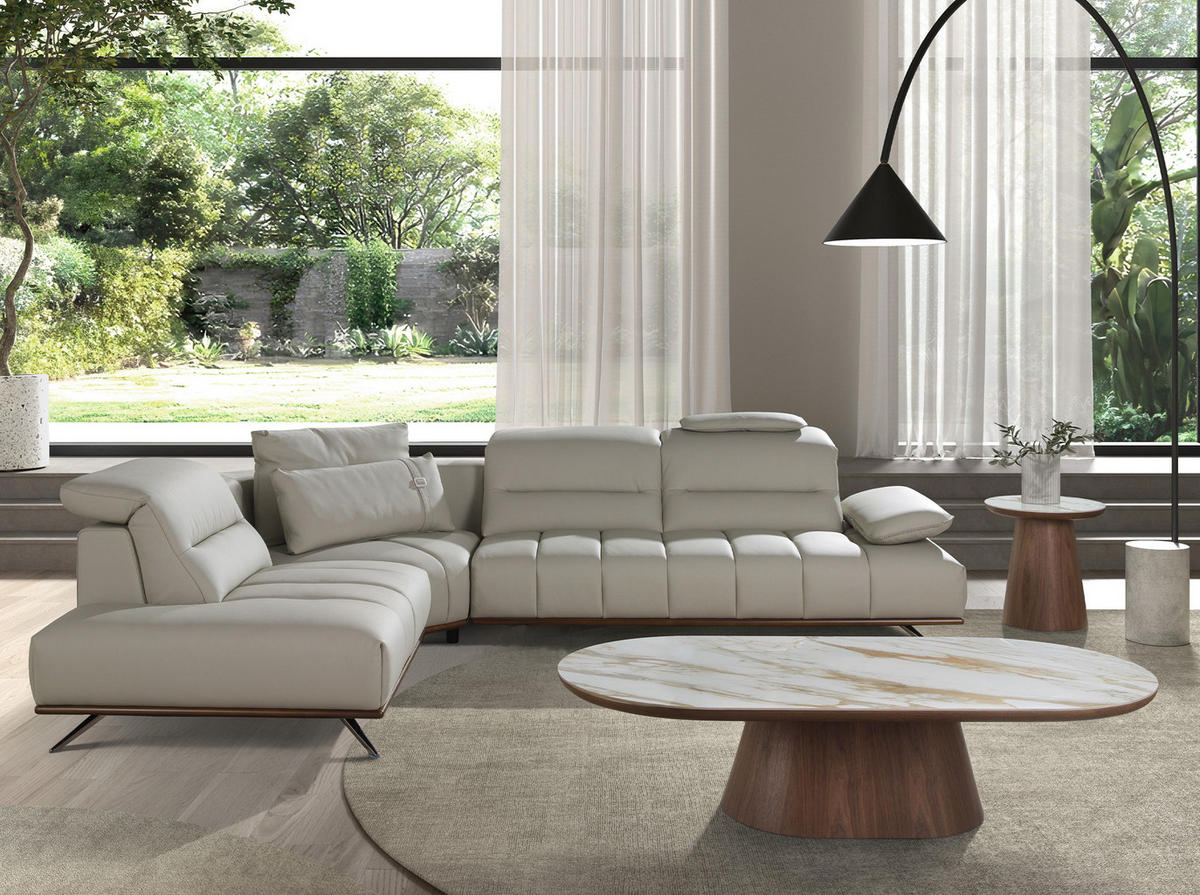 ECKSOFA Linksseitiges Ecksofa aus hellgrauem Leder 310/235/102 cm - Chromfarben/Hellgrau, Leder/Metall (310/235cm) - ANGEL CERDA