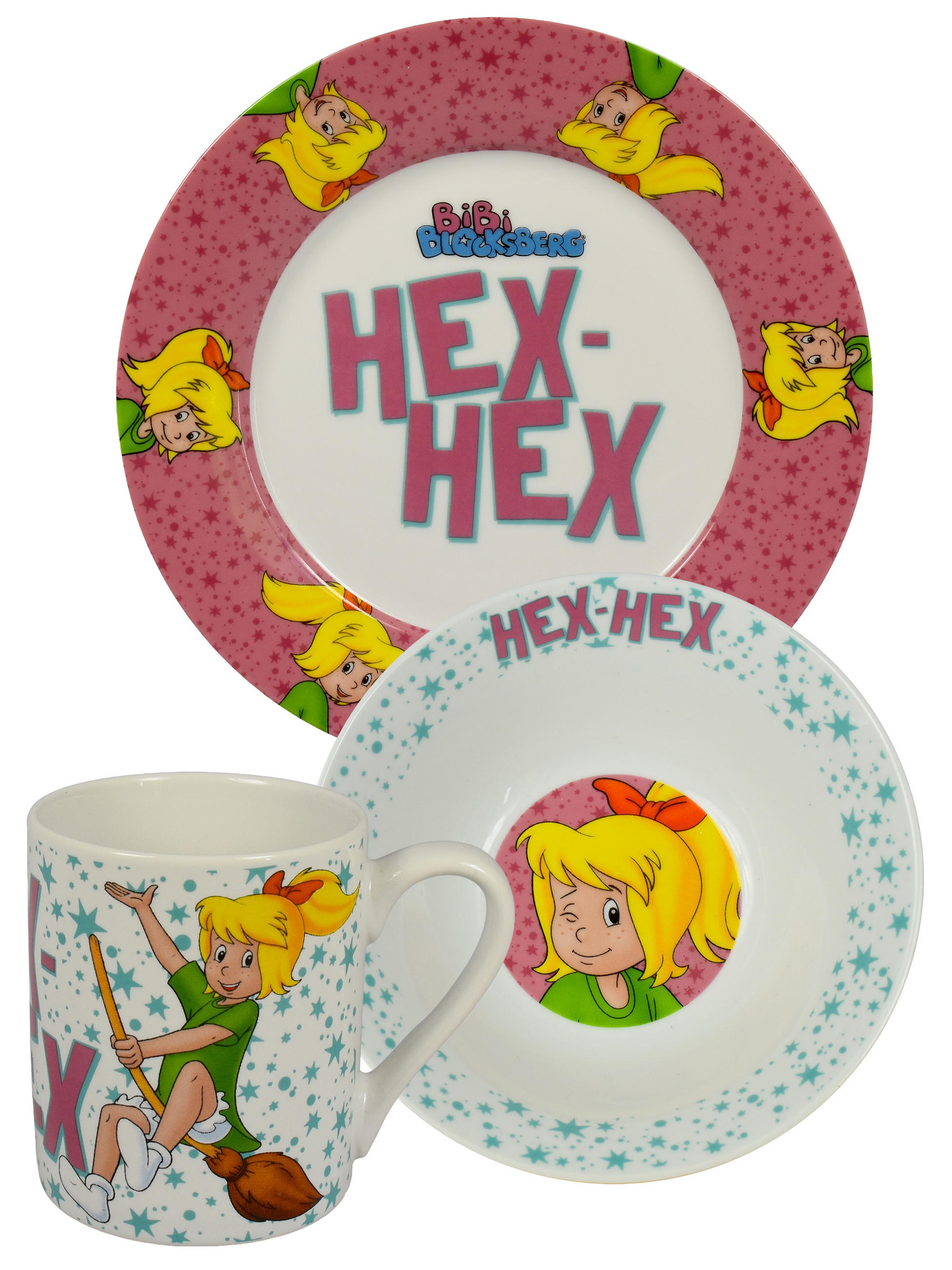 FRÜHSTÜCKSSET Bibi Blocksberg Hex Hex Rosa 3-teilig - Rosa, Keramik (23.8/11.2/23.3cm) - United Labels