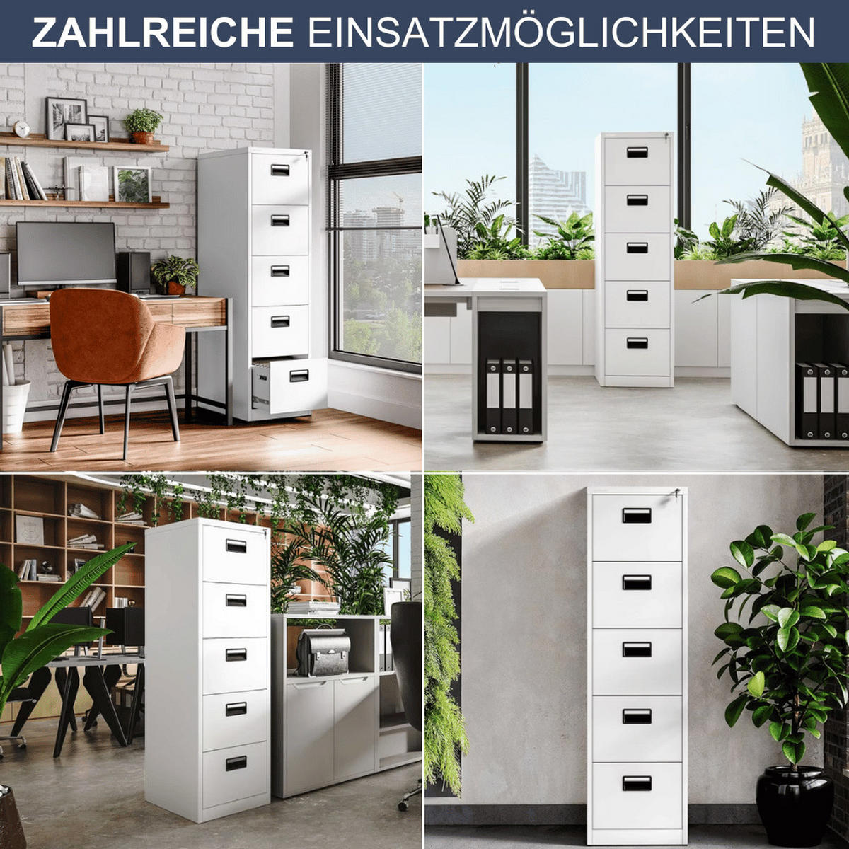 HÄNGEREGISTERSCHRANK abschließbar TION 5 Schubladen 163x46x62cm Weiß - Weiß, Metall (46/163/62cm) - DELUKE