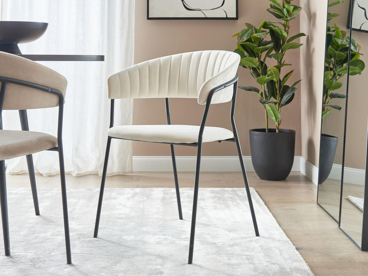 STUHL 2er-Set Samtstoff Weiß Mariposa - Weiß, Textil/Metall (55/78/55cm) - Beliani