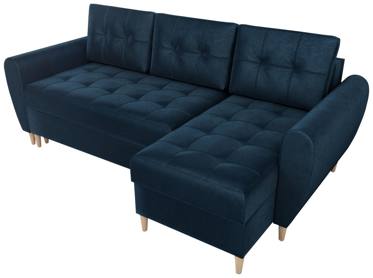 ECKSOFA Henry mit Schlaffunktion Blau Samtstoff - Blau, Textil (232/141cm) - Bromarkt