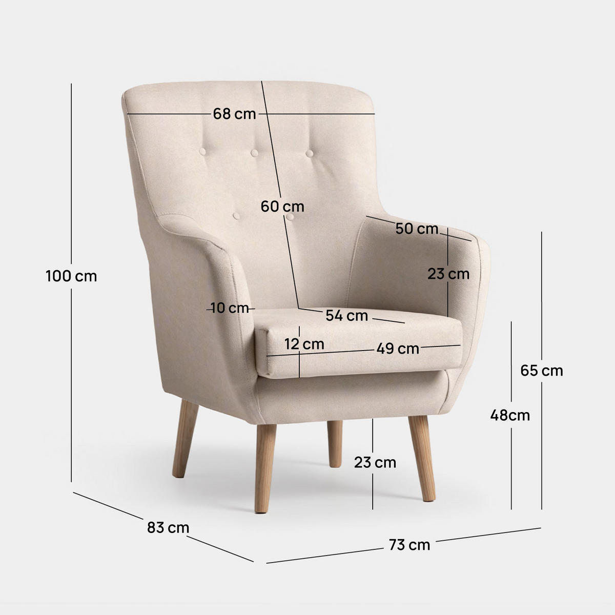 LESESESSEL Astrid Beige 73 cm x 100 cm - Beige, Textil (73/100/83cm) - Klast Home