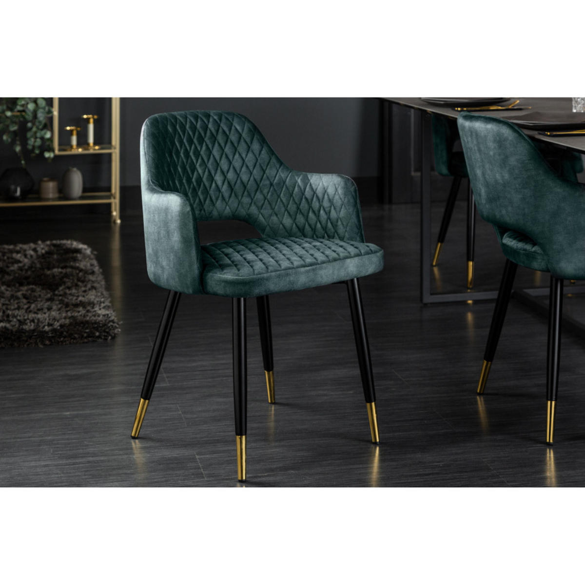 STUHL PARIS Samt Petrol, Gold - Blau/Petrol, Textil (56/81/57cm) - riess-ambiente