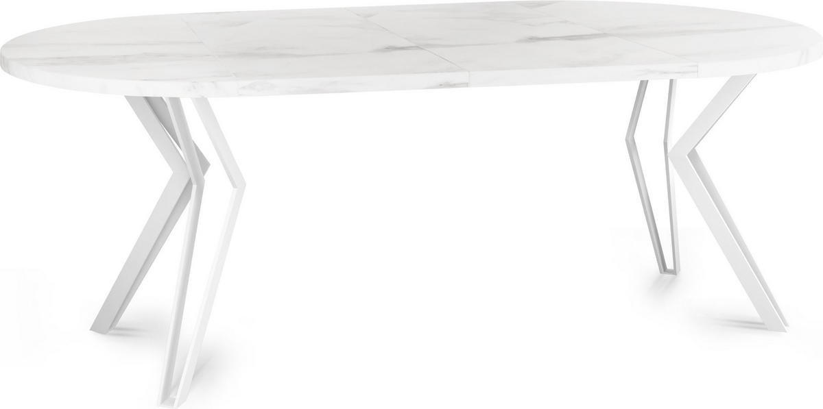 ESSTISCH Austin runder ausziehbarer, Marmor Weiß 100-180/100/76 cm - Ecru/Weiß, Holzwerkstoff/Metall (100/100/76cm) - WFL GROUP