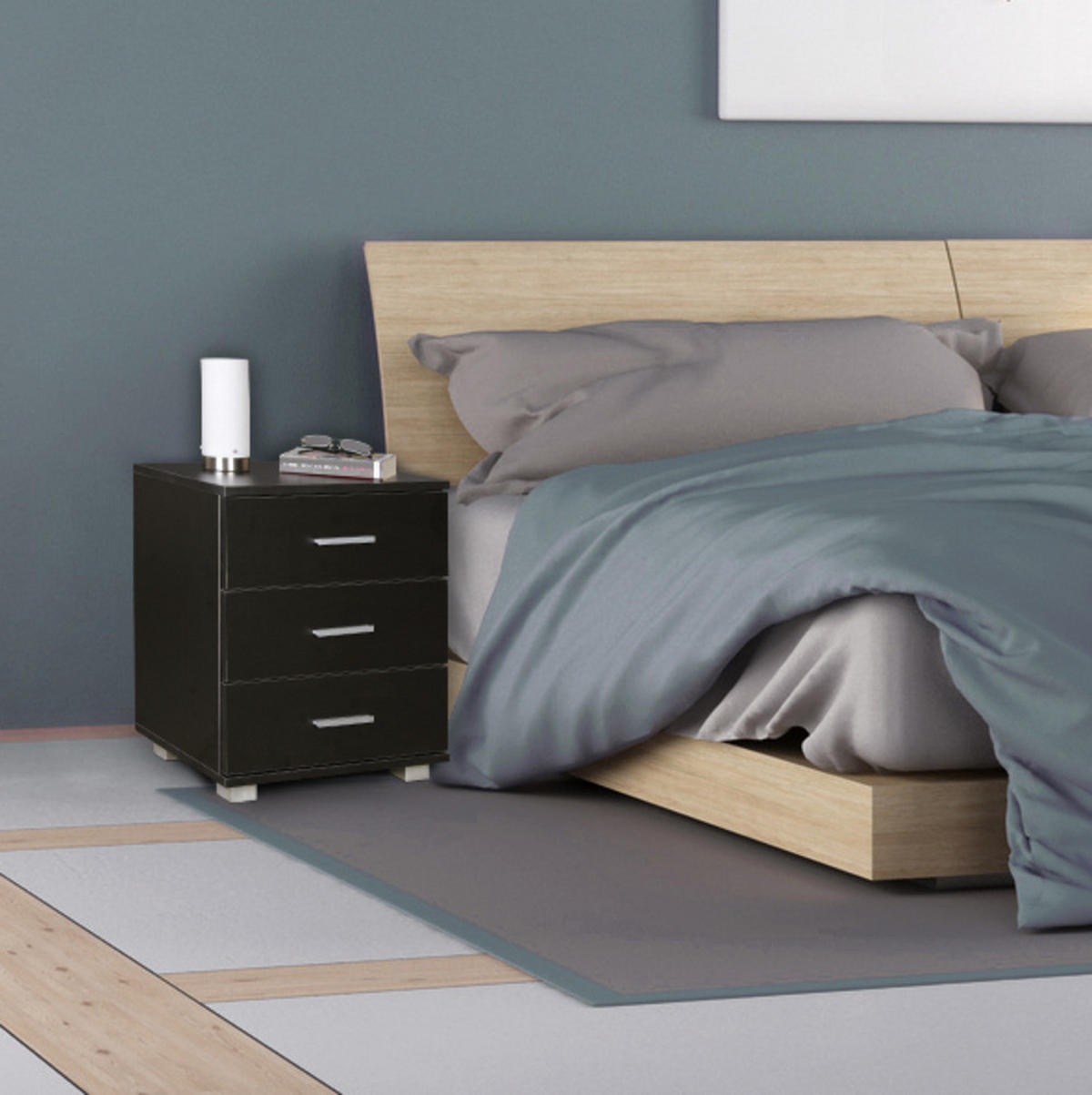 NACHTKONSOLE Holz mit 4 Standfüßen ANAPO, Schwarz 45x34x54 cm - Silberfarben/Schwarz, Holz/Kunststoff (45/54/34cm) - KADIMA DESIGN