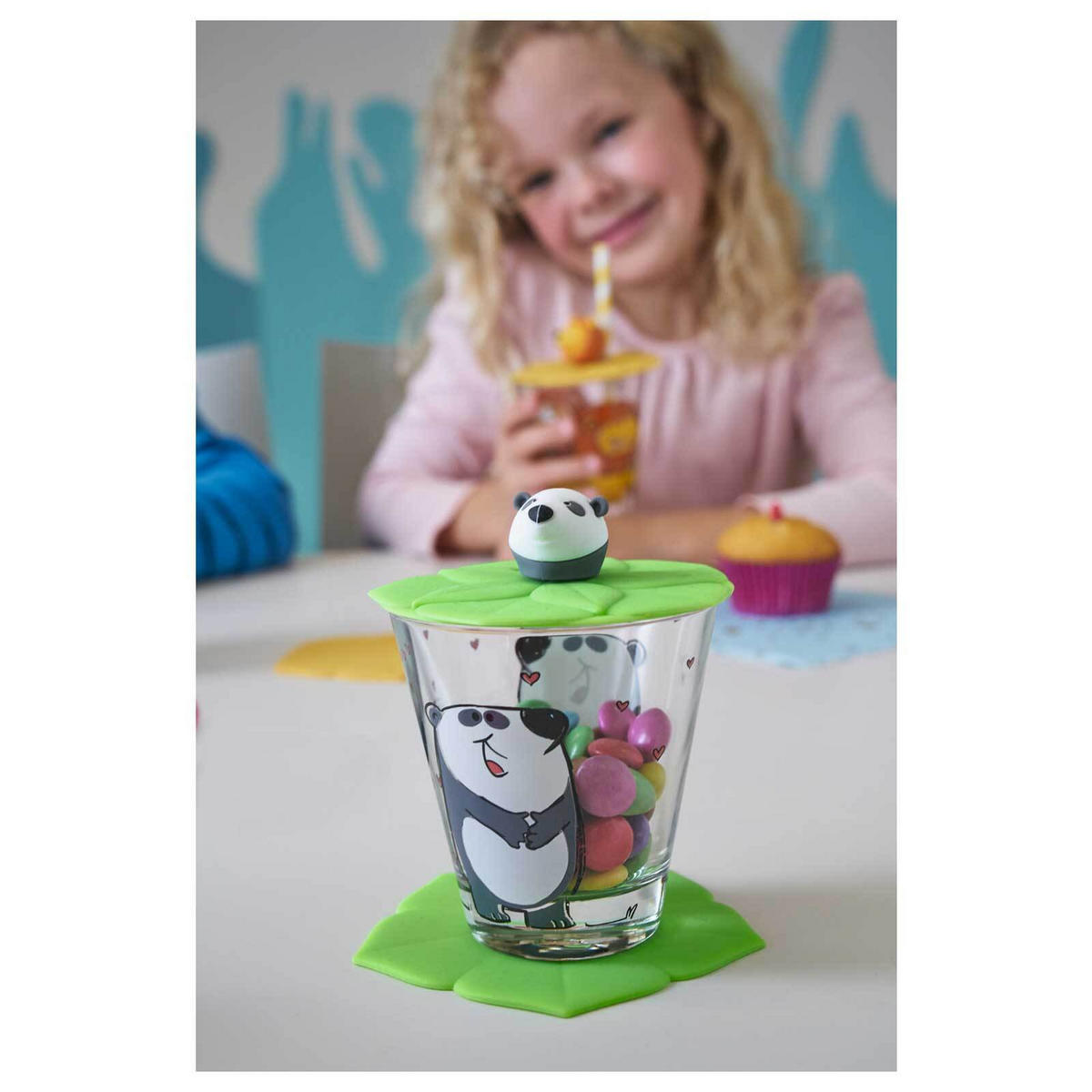 KINDERBECHER MIT DECKEL Bambini Löwe & Panda 215 ml 2er Set - Gelb/Grau, Kunststoff (0.215L) - Leonardo Living
