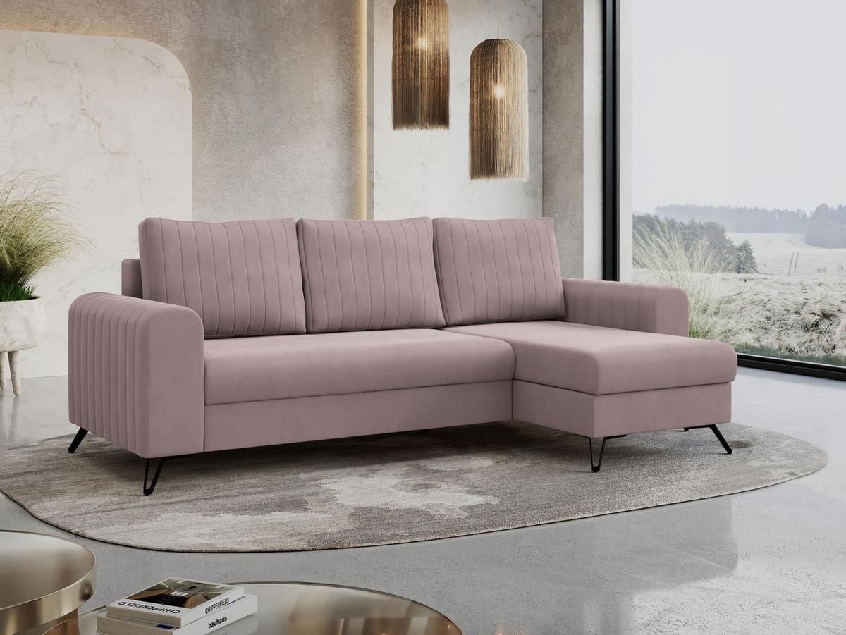 ECKSOFA Axel Samt Rosa - Schwarz/Rosa, Textil/Metall (242/140cm) - MKS