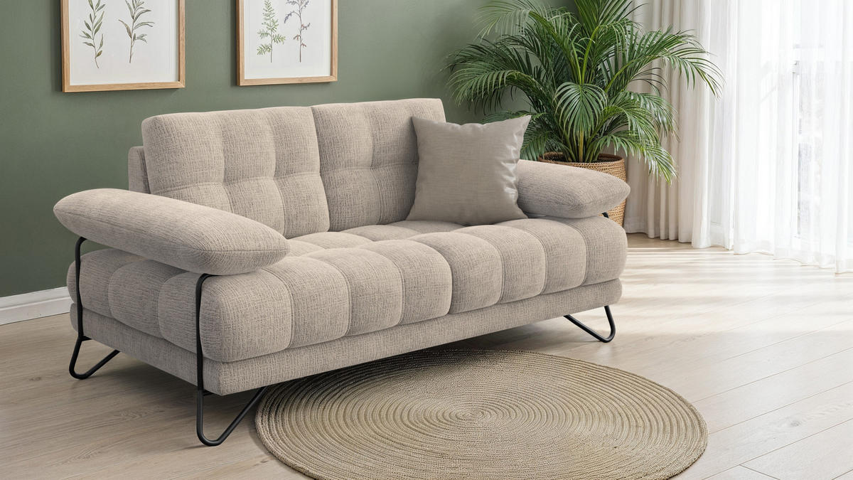 SOFA BUBBARA 2-Sitzer, beige - Beige/Schwarz, Holz/Textil (185/87/96cm) - Courtois Laville