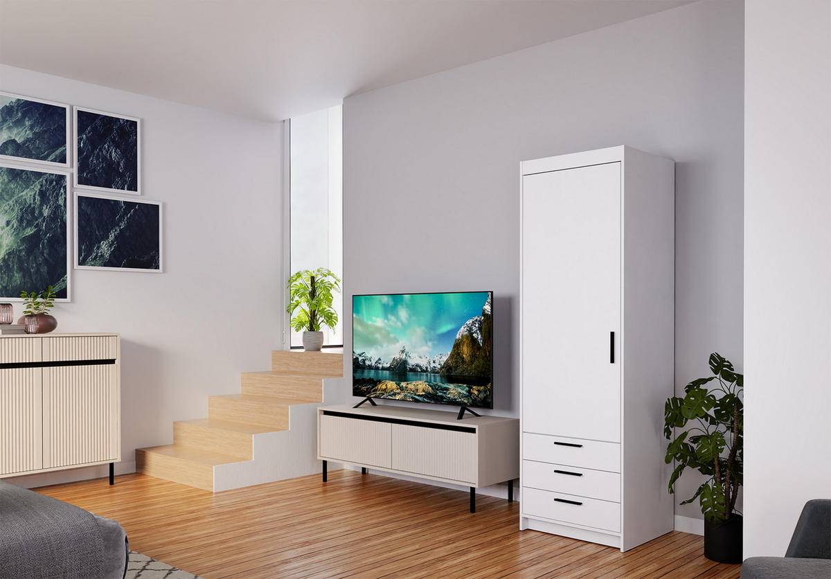 KLEIDERSCHRANK Storicos Weiß 59,9/190,5/53 cm - 1T3S Modern mit Schubladen - Weiß, Holzwerkstoff/Kunststoff (59.9/190.5/53cm) - AX Living