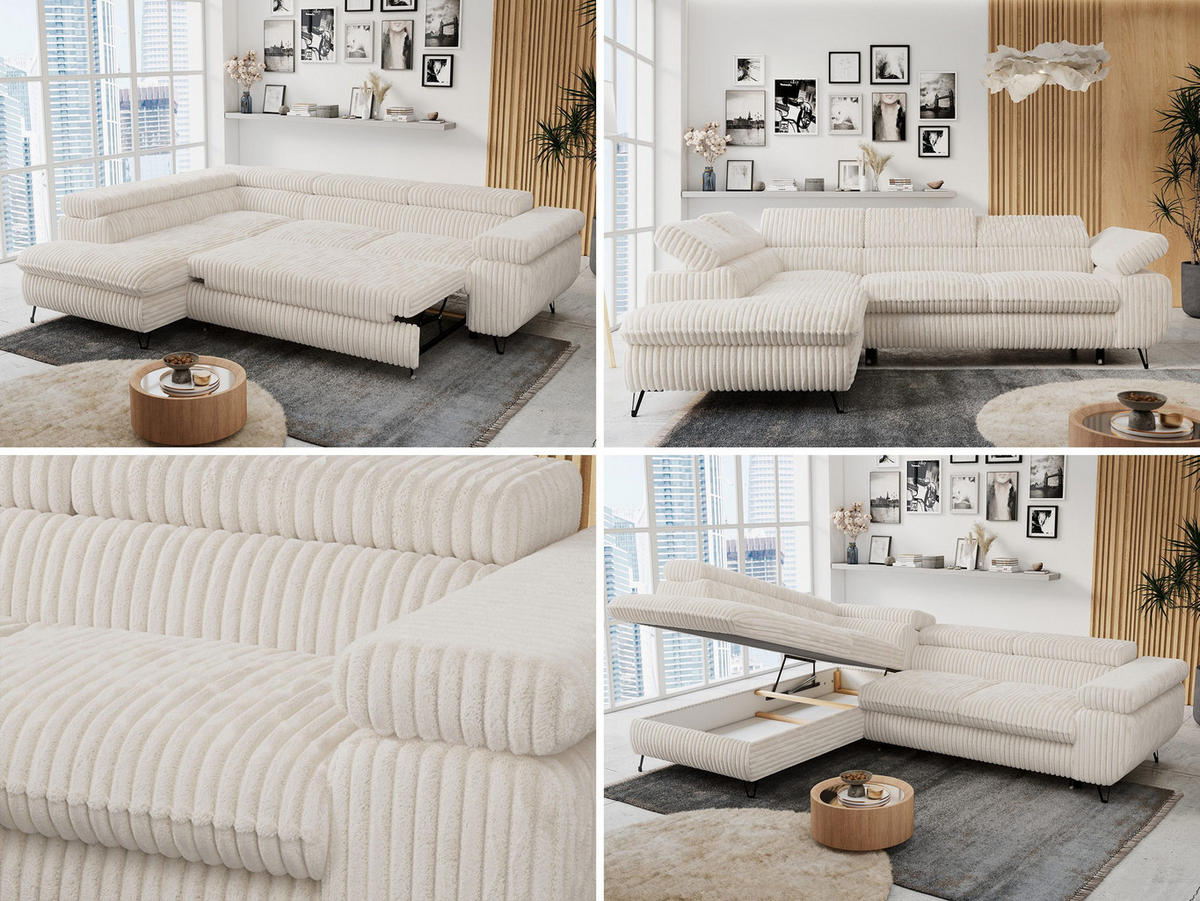 ECKSOFA PETER L Beige Cord - Links Seite - Beige/Schwarz, Textil/Metall (208/273cm) - MKS