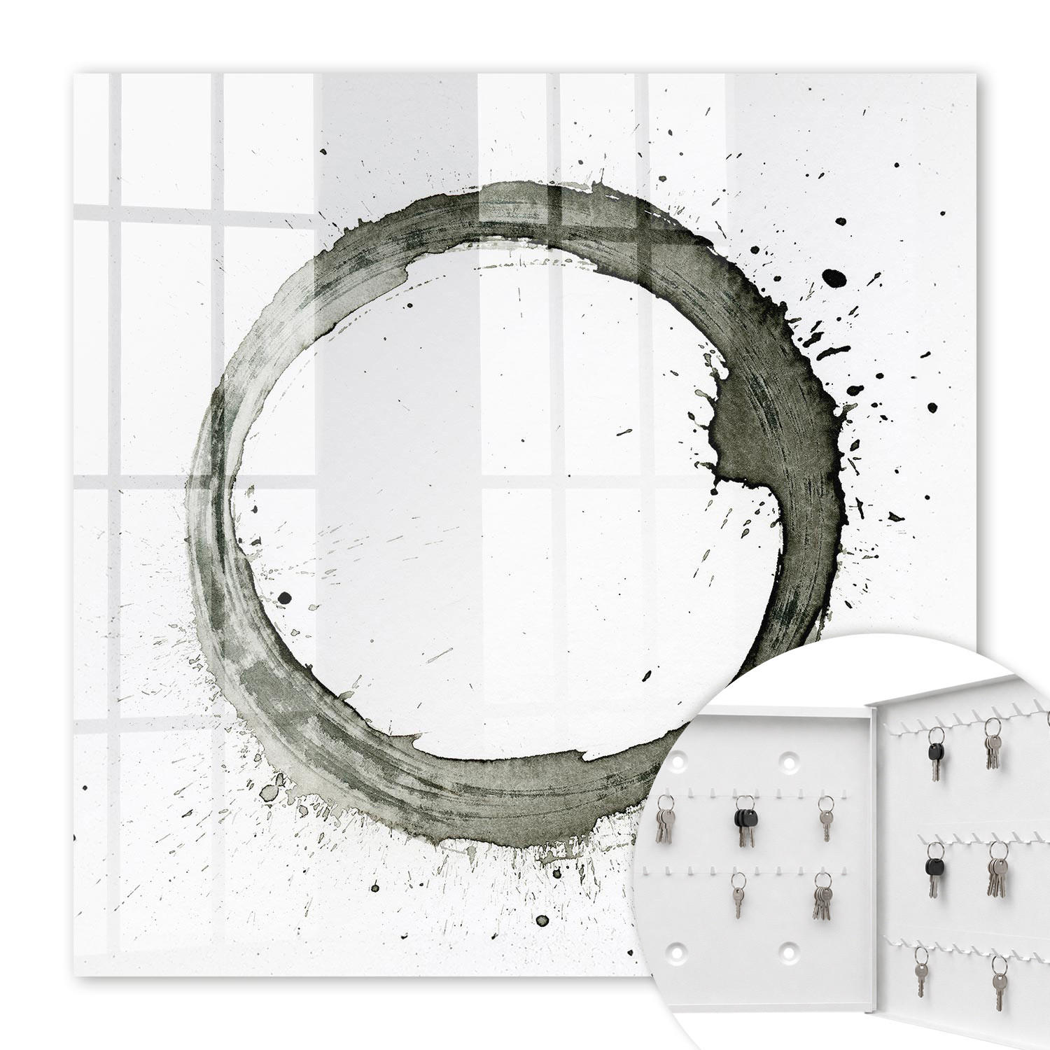SCHLÜSSELBOX Weiß 30x30 cm – Türöffnung nach rechts - Zen-Kreis - Weiß, Metall (30/30/5cm) - TULUP