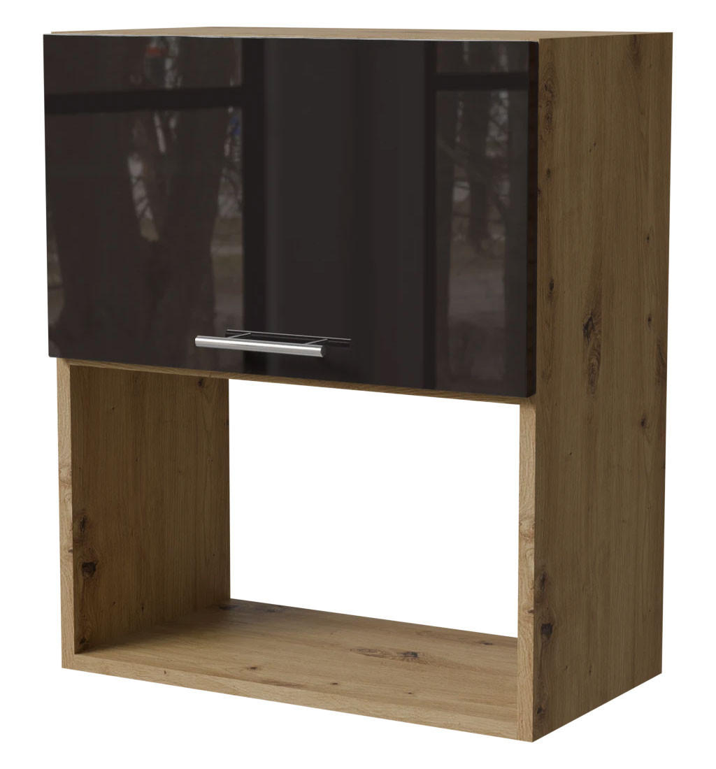 MIKROWELLENUMBAUSCHRANK Essen W2MK/60 Schwarz Hochglanz / Eiche Artisan Matt 60 / 32,5 / 72cm - Schwarz Hochglanz/Schwarz, Holz/Holzwerkstoff (60/32.5/72cm) - Feldmann-Wohnen