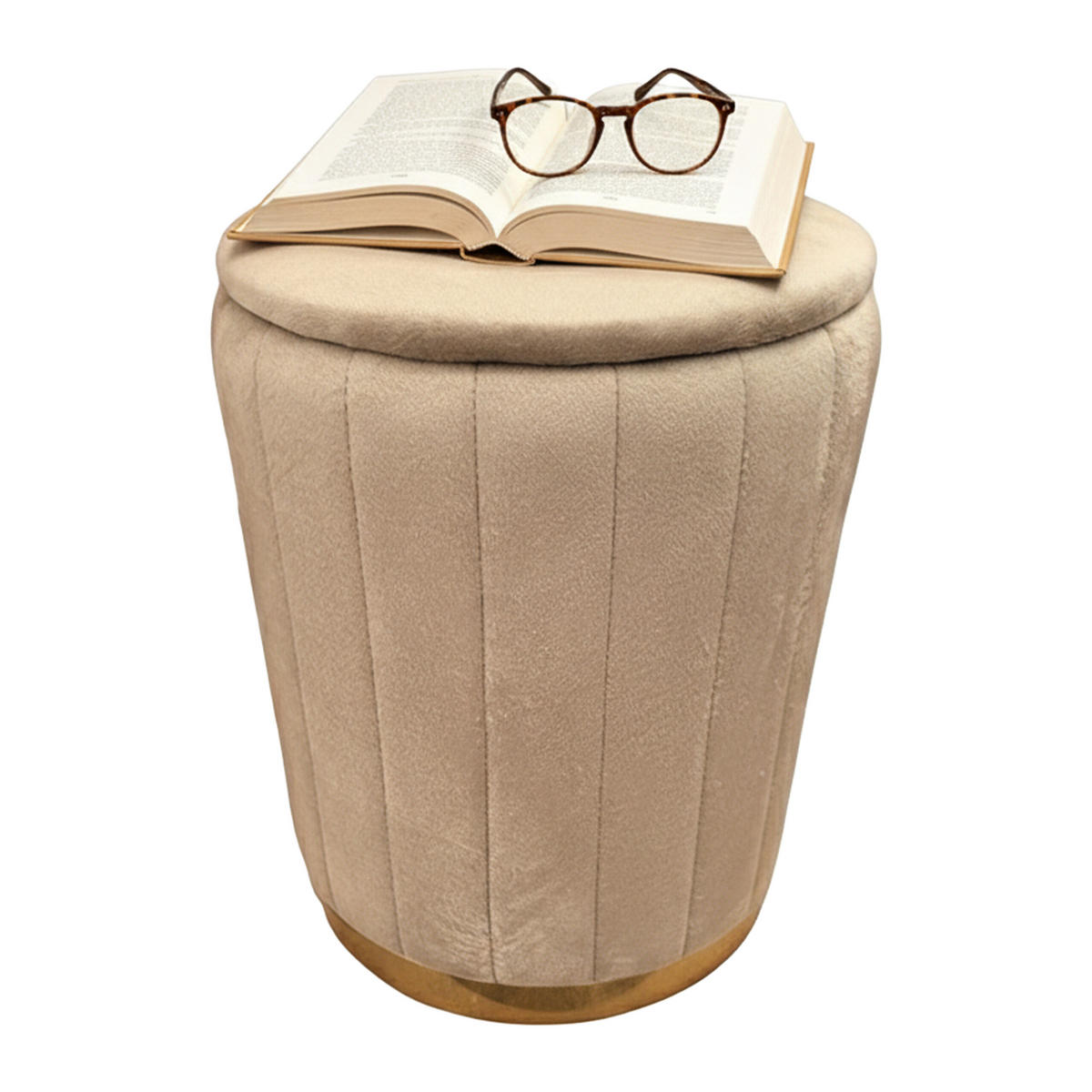 HOCKER - Hellbraun/Cappuccino, Holzwerkstoff/Textil (32/42/32cm) - Relaxdays