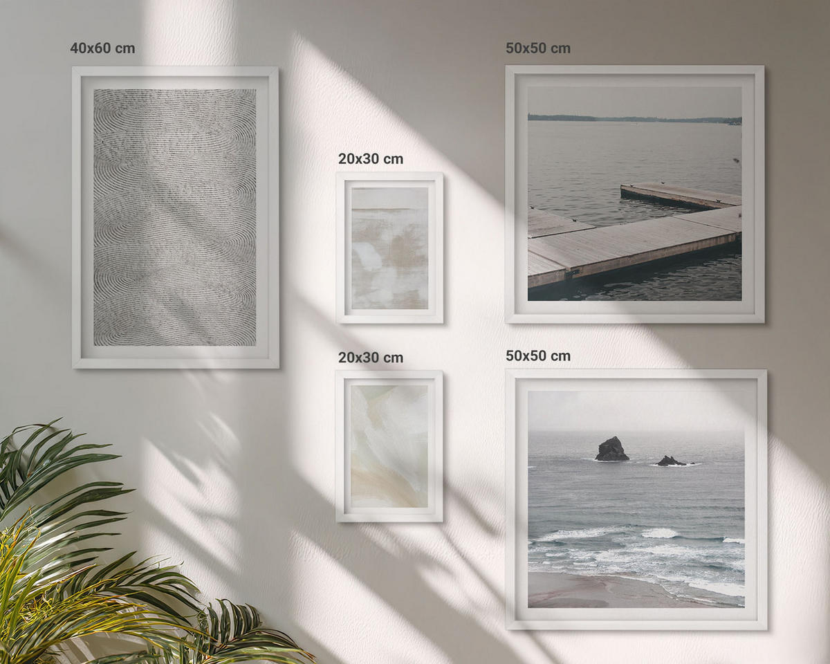 WANDBILDER 5er-Set - 50x50 cm & 20x30 cm & 40x60 cm Weißer Rahmen - Abstraktes Design, moderne Texturen - Weiß, Kunststoff (40/60cm) - ArtPrintCave