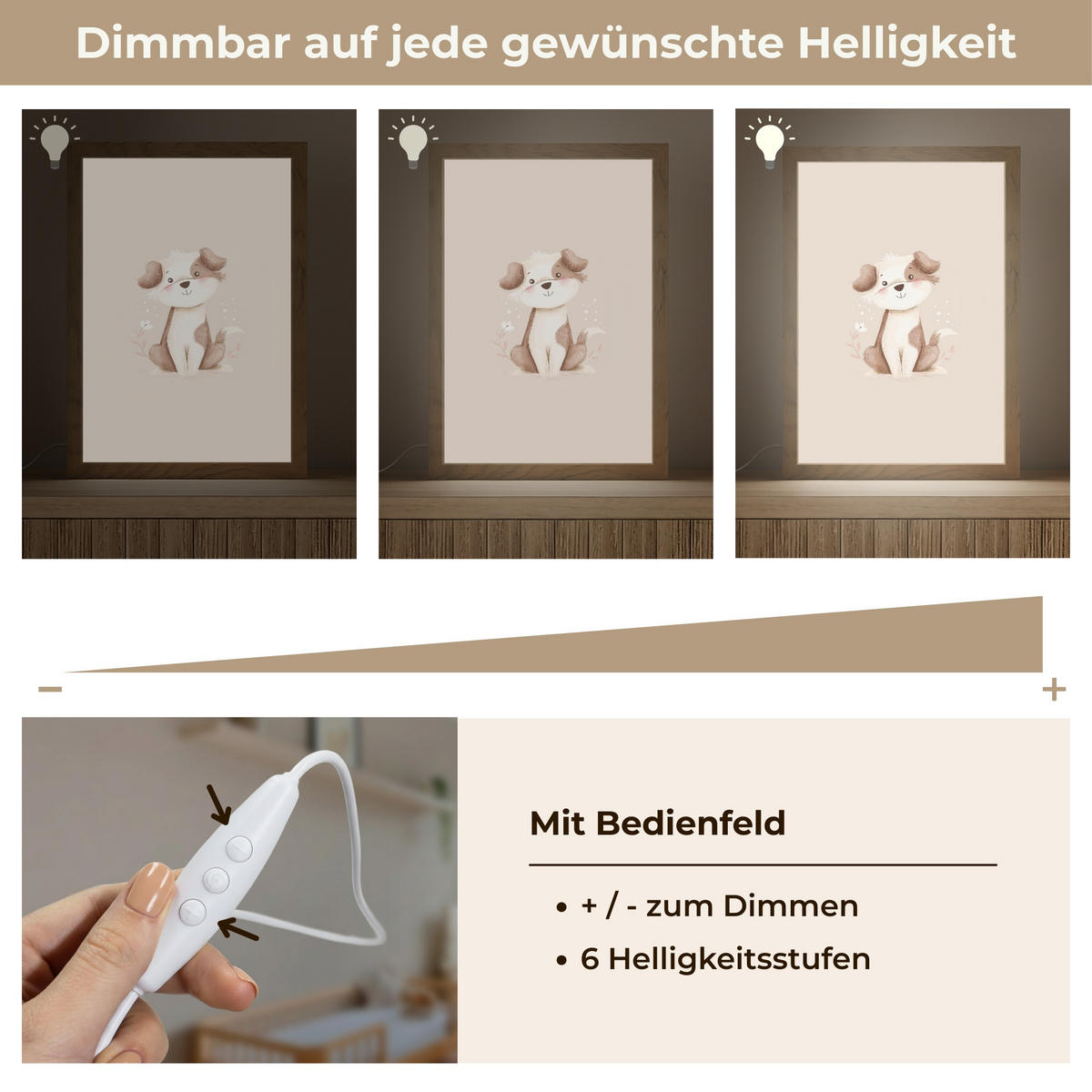 NACHTTISCHLAMPE Hund - Gefleckt - Braun 20x30 cm - Beige, Holzwerkstoff (8/20/30cm) - OnlyWow