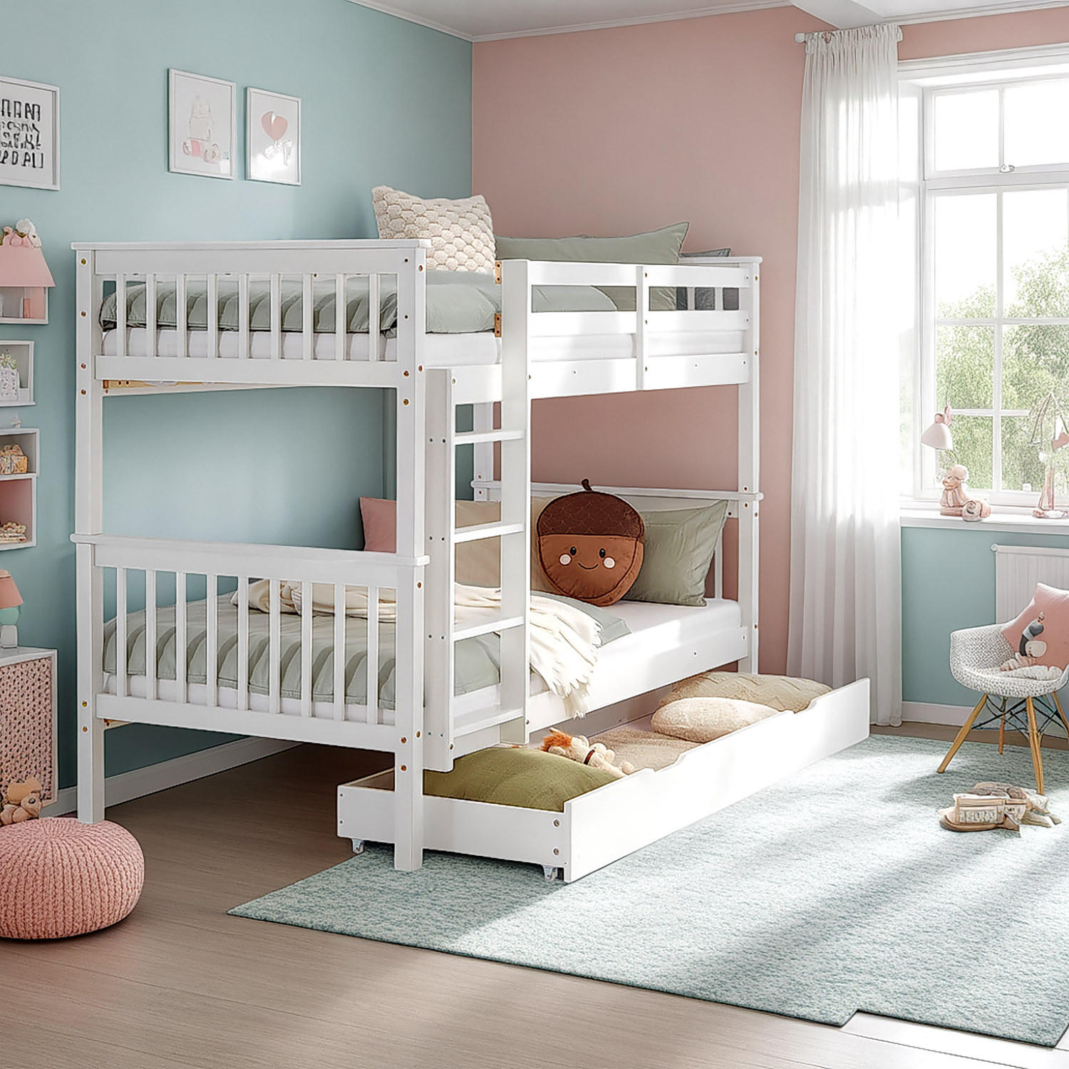 ETAGENBETT mit Matratze Bettkasten 90/200 cm Weiß - Weiß, Holz (90/200cm) - Homestyle4u