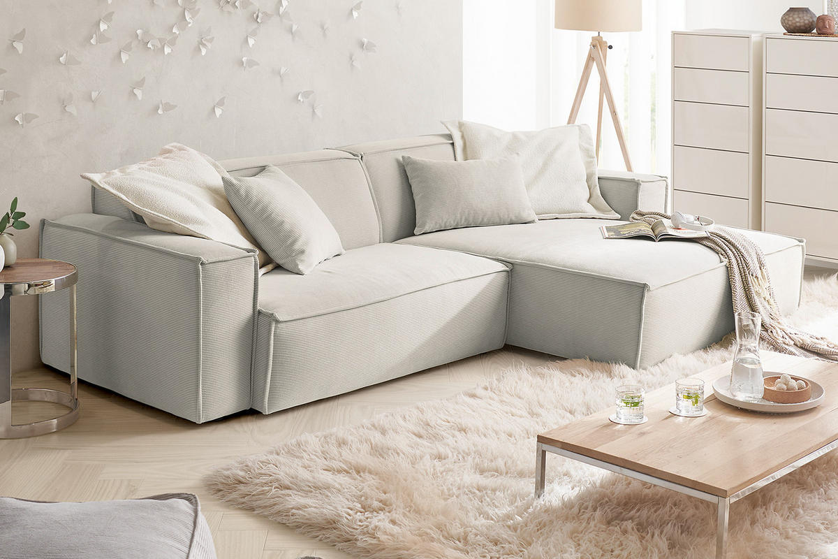 ECKSOFA SAMU Silber Cord - Silberfarben/Schwarz, Textil (276/168cm) - KAWOLA