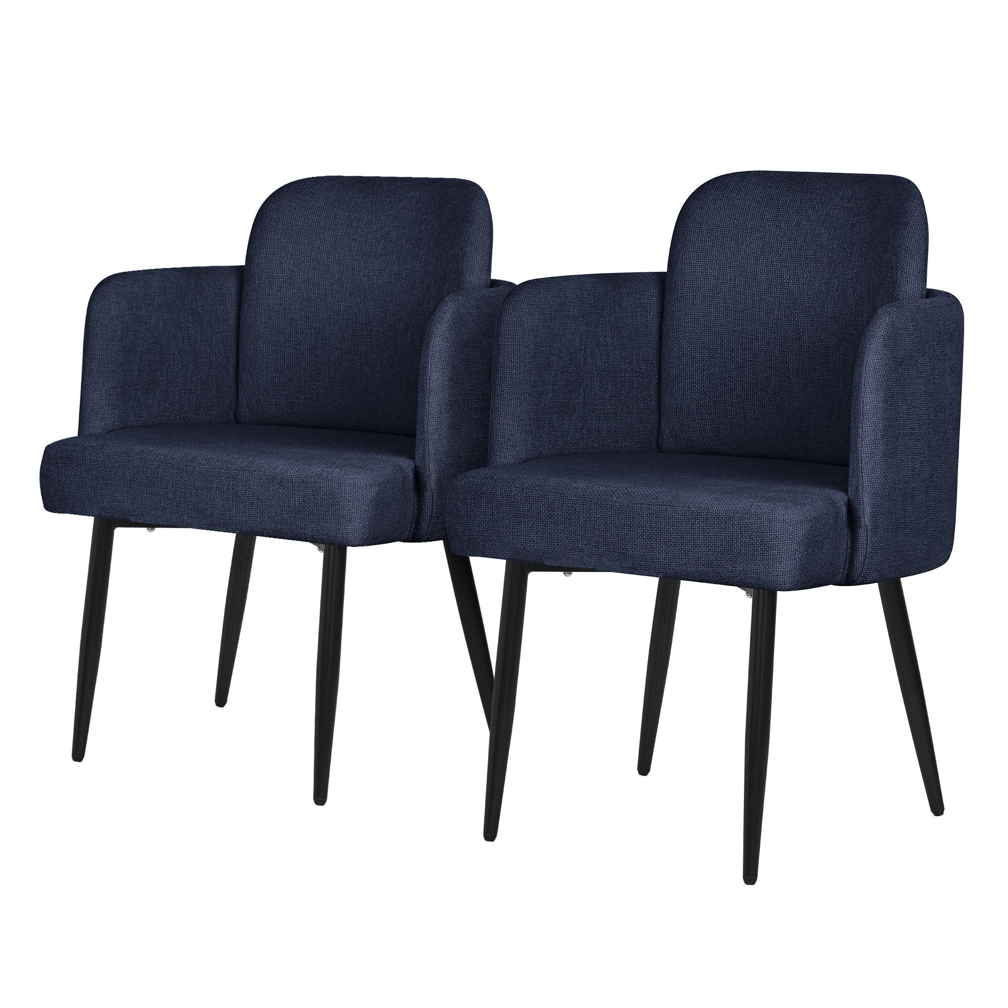 ESSZIMMERSTÜHLE 2er Set Dunkelblau mit Stoffbezug Rattan Optik - Schwarz/Dunkelblau, Textil/Metall (59/86/59cm) - ML-DESIGN