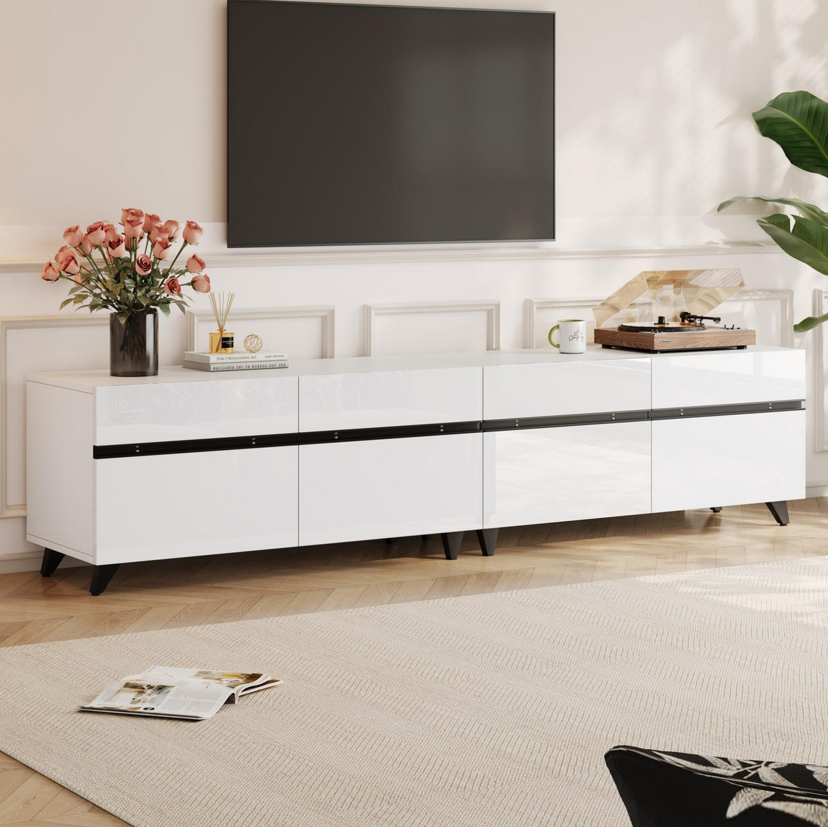 TV-ELEMENT mit 4 Schränken 180 x 40 x 49 cm MDF Weiß - Weiß, Holzwerkstoff (40/49/180cm) - Beauniv
