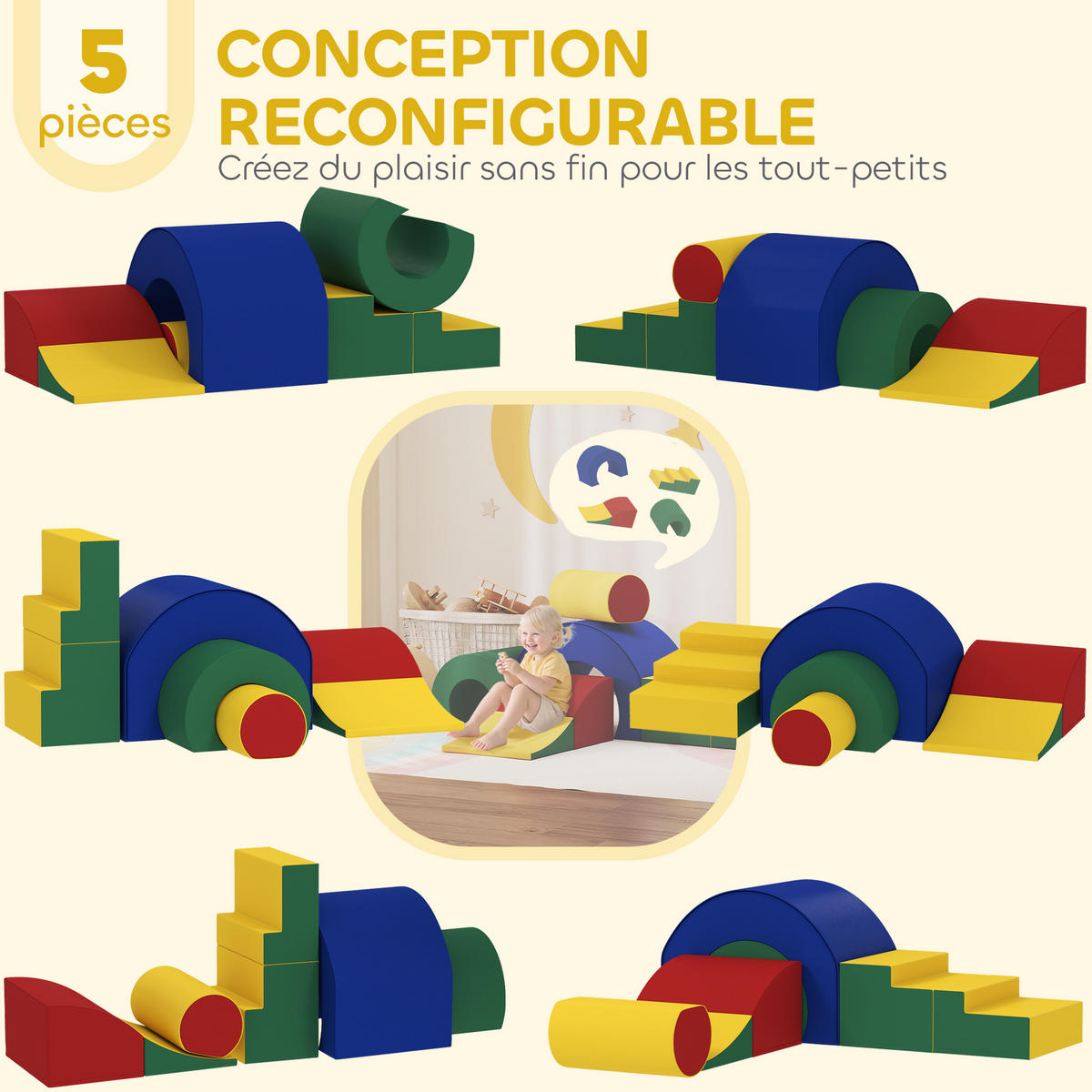 MOTORIKSPIEL DE-18203 5-teilig, modular, zum Klettern Bunt - Multicolor, Kunststoff (39/44/181cm) - ComfortXL