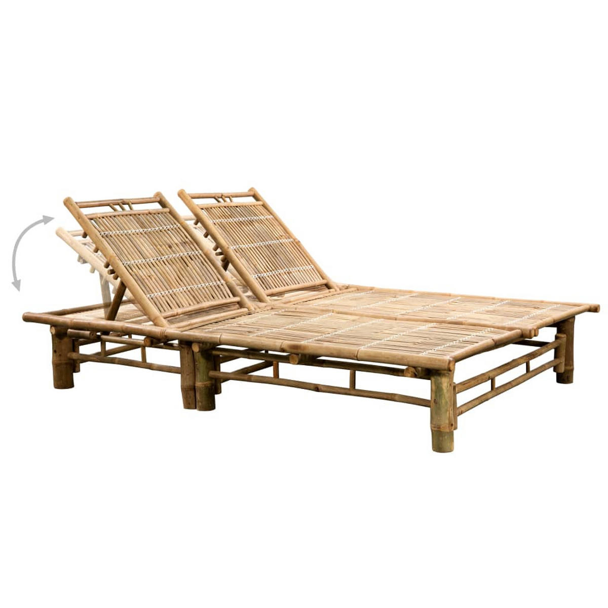 2-PERSONEN-SONNENLIEGE mit Auflagen Bambus - Schwarz, Holz (130/87/200cm) - furnicato