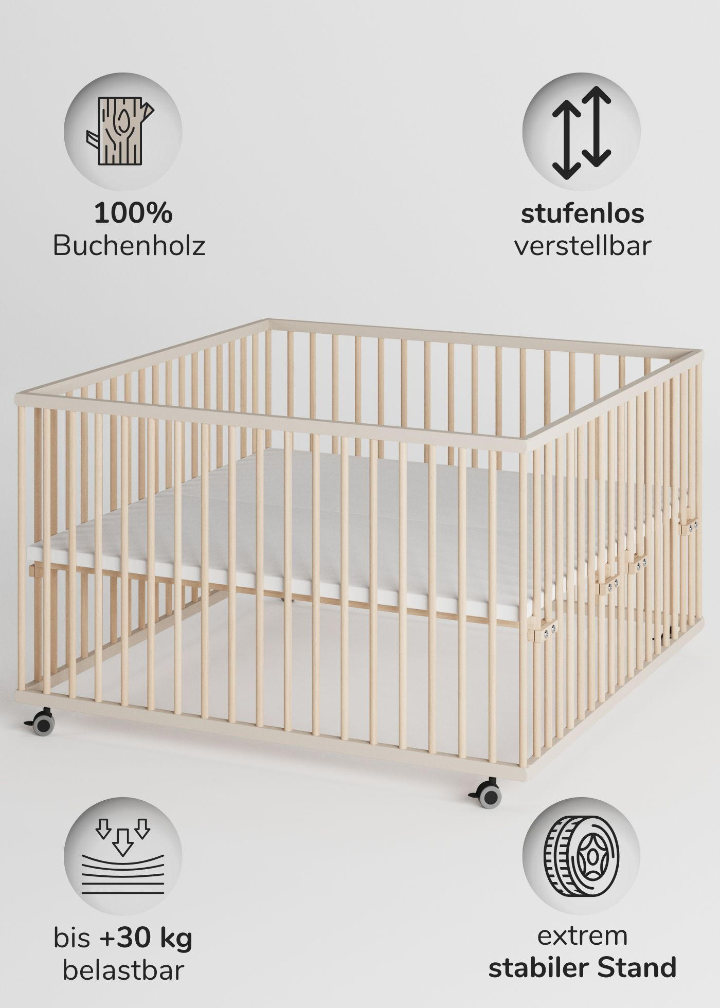 LAUFGITTER XXL 120x120 cm - sahara dust/natur - Premium Kollektion - Sandfarben/Naturfarben, Holz (120/74/120cm) - Sämann – make a difference.