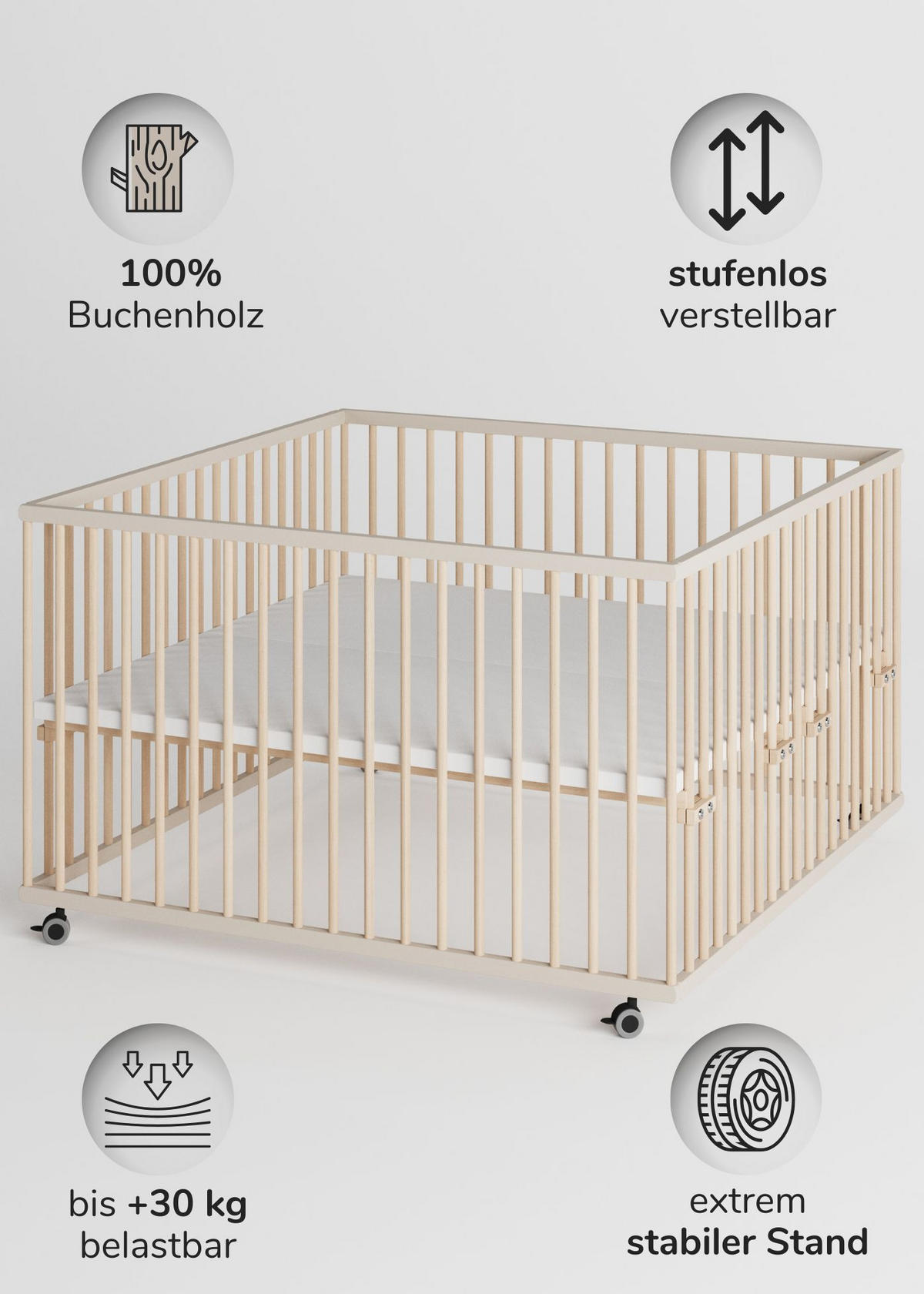 LAUFGITTER XXL 120x120 cm - sahara dust/natur - Premium Kollektion - Sandfarben/Naturfarben, Holz (120/74/120cm) - Sämann – make a difference.
