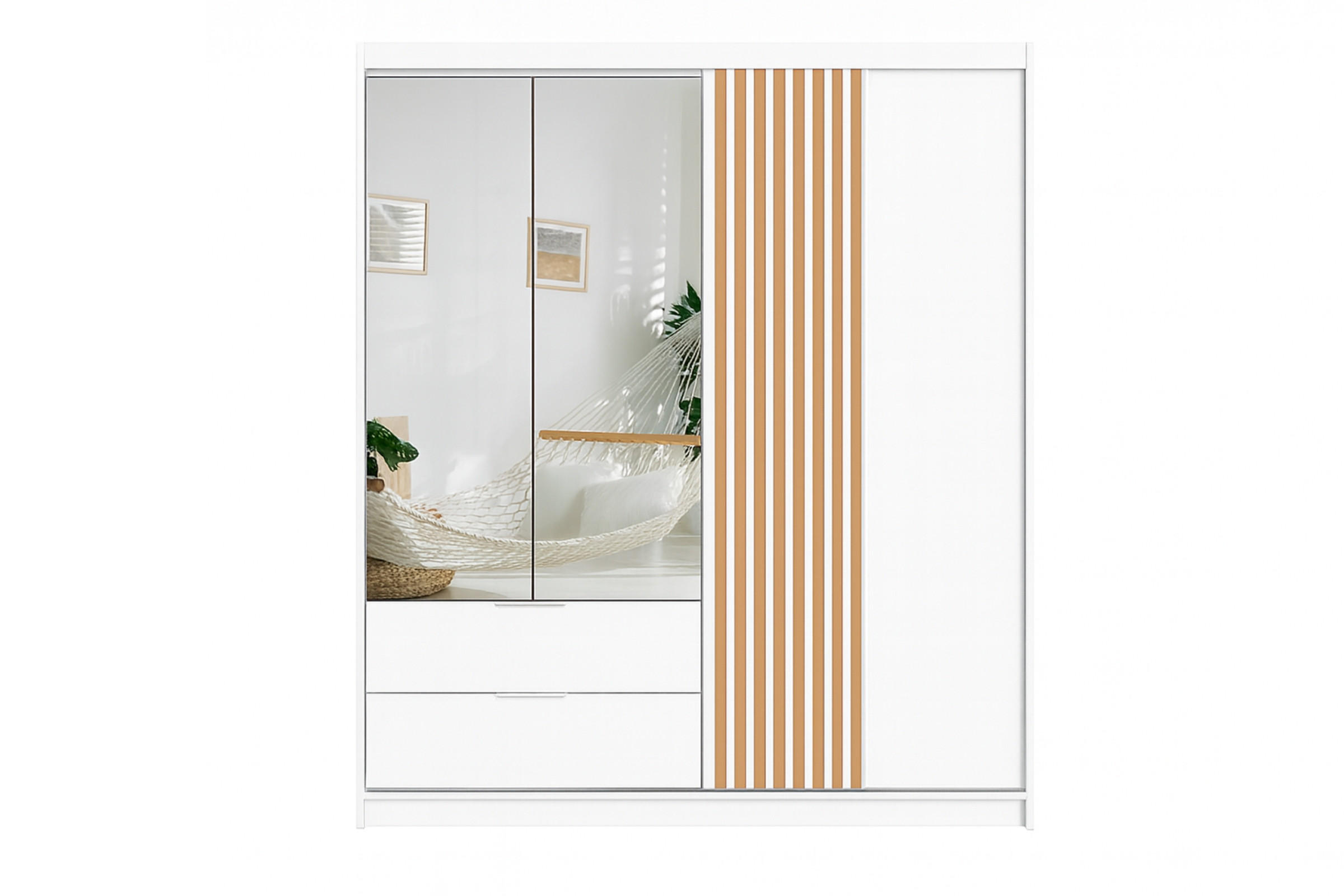 DREHTÜRENSCHRANK MAROKO 203/213/60 cm in Weiß matt mit Lamellen - Weiß, Holzwerkstoff (203/60/213cm) - Deine Möbel 24