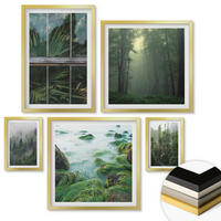 WANDBILDER 5er Set - 50x50 cm & 20x30 cm & 40x60 cm Goldrahmen - Nahaufnahmen von Blättern sukkulenter Pflanzen - Goldfarben, Kunststoff (40/60cm) - ArtPrintCave