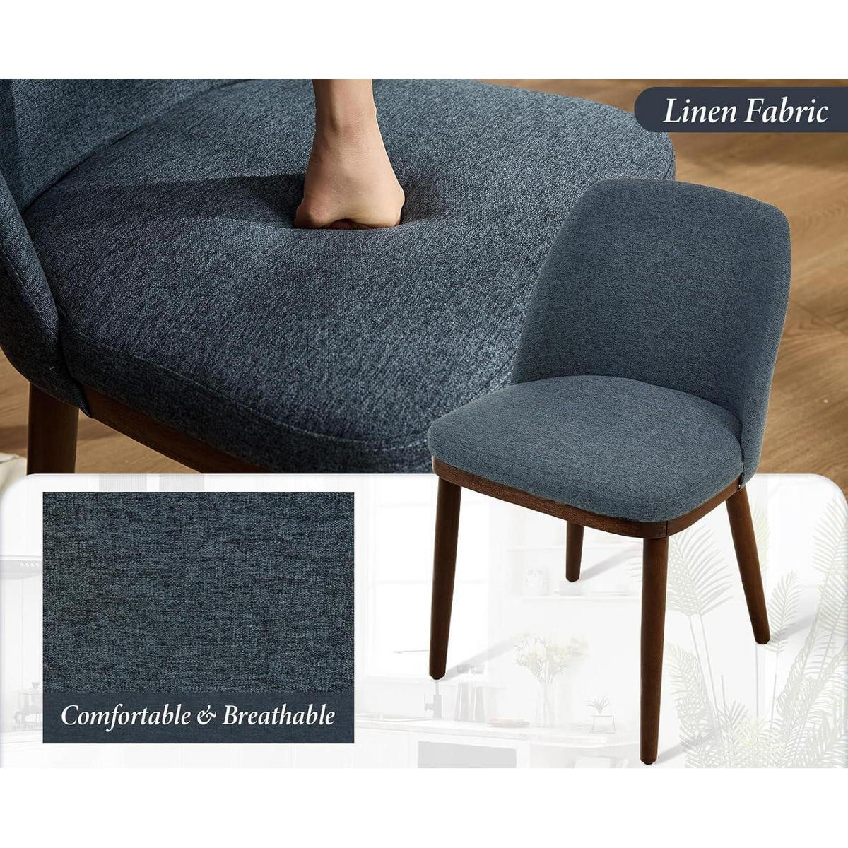 ESSZIMMERSTUHL 4er Set Leinen Blau Holzbeine - Blau, Textil (47/78/51cm)