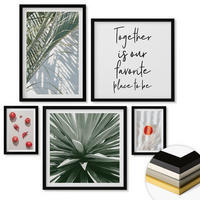 WANDBILDER 5er-Set - 50x50 cm & 20x30 cm & 40x60 cm Schwarzer Rahmen - Feiertags-Palmenfrucht-Inschrift - Schwarz, Kunststoff (40/60cm) - ArtPrintCave
