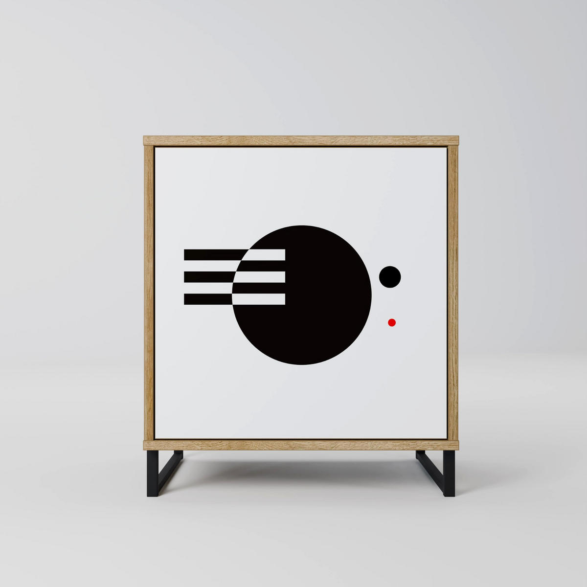 SIDEBOARD BLACK AND WHITE COMBINATION, Eichefarben, 57,5x42x70,5 cm, Schwarze Metall-Sternfüße - Eichefarben/Multicolor, Holzwerkstoff/Metall (57.5/70.5/42cm) - SpaceRebels