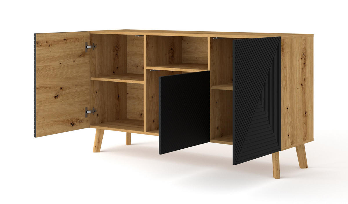 KOMMODE Artisan Eiche, Schwarz 146/80/42 - Schwarz, Holzwerkstoff (146/80/42cm) - RAUMHIRSCH FURNITURE