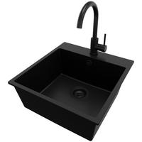 GRANITSPÜLE Riga, 2-er set Alles Schwarz 48/50 cm 1 Becken + Küchenarmatur 32/20 cm + Ablauf-Set ab 50er Unterschrank - Schwarz, Kunststoff (48/20/50cm) - Primagran