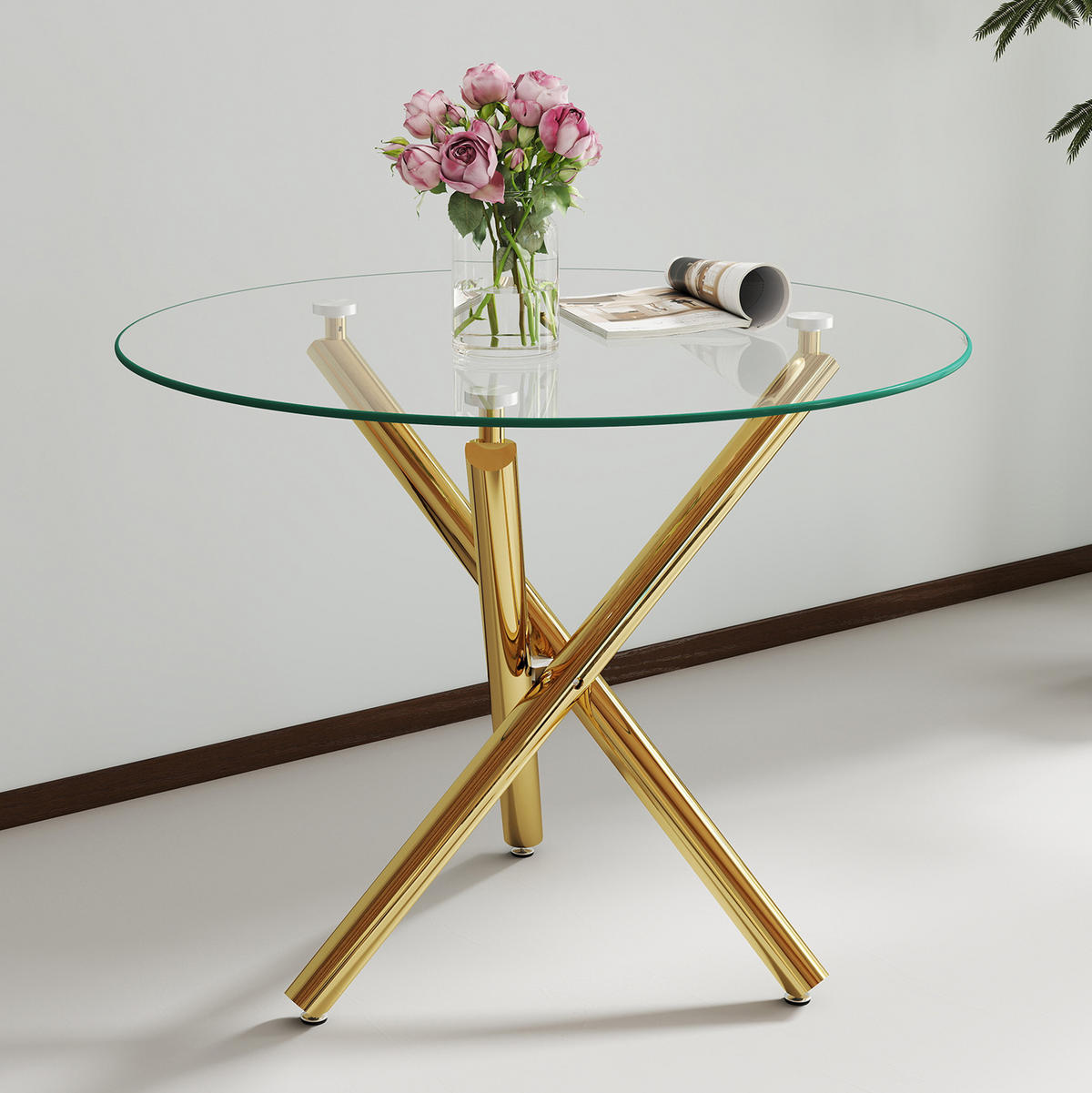 ESSTISCH rund Glas Metall Gold für 2 bis 4 Personen - Goldfarben, Metall (80/80/76cm) - Meubliv