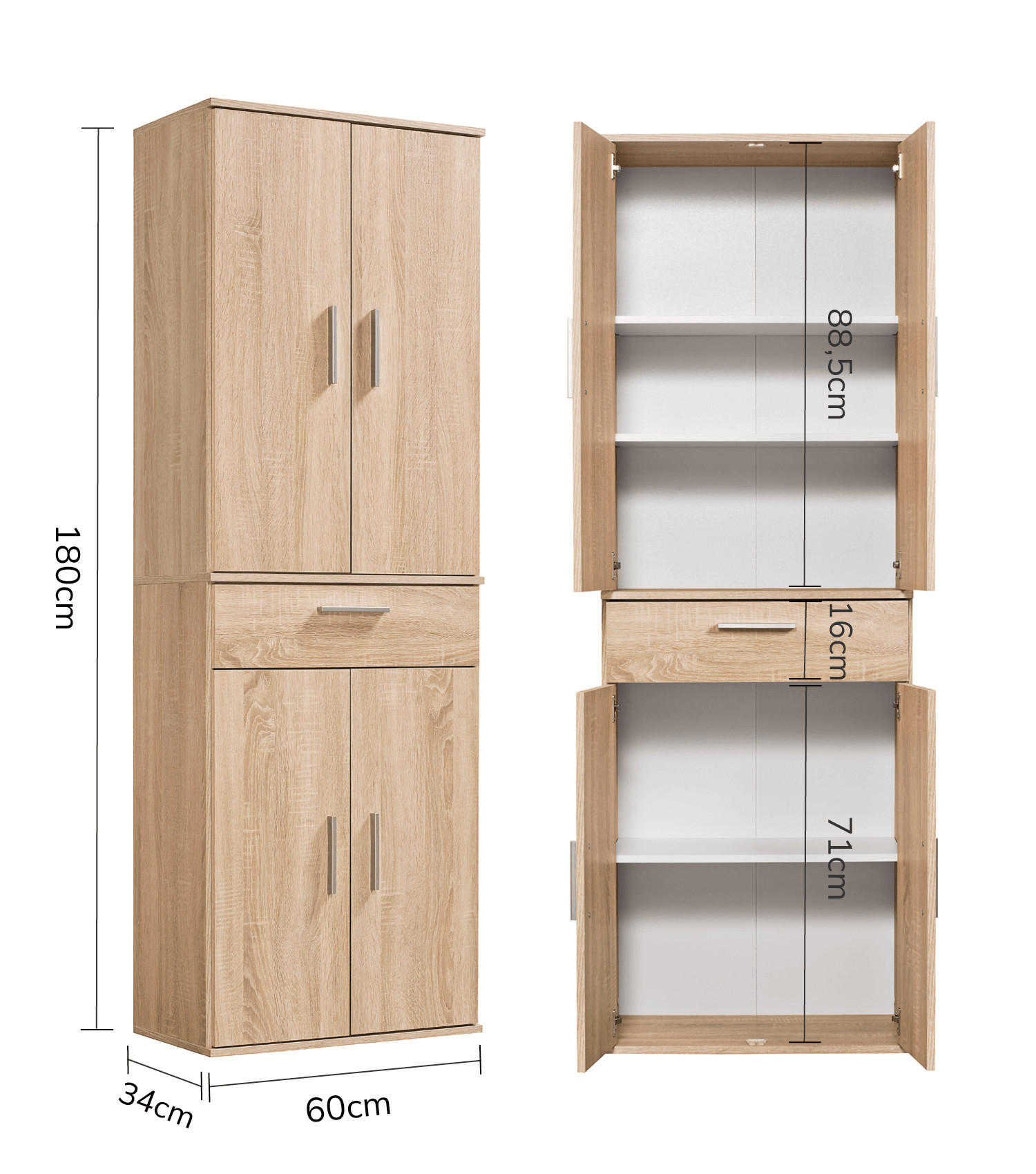 Thumbnail - Mokebo Mehrzweckschrank, Sonoma Eiche, Holzwerkstoff, 3 Fächer, 60x180x34 cm, Waschküche, Mehrzweckschränke