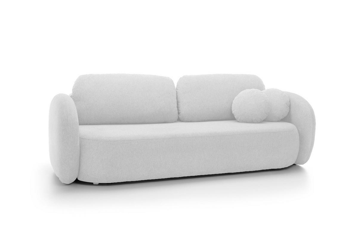 SOFA OLIO Mit Schlaffunktion Und Bettkasten, Bonell-Taschenfederung, Aragon-Stoff, lose Rückenkissen, freistehend, 238x101x86 cm Silver - Weiß, Holz/Textil (238/86/101cm) - DomoHome