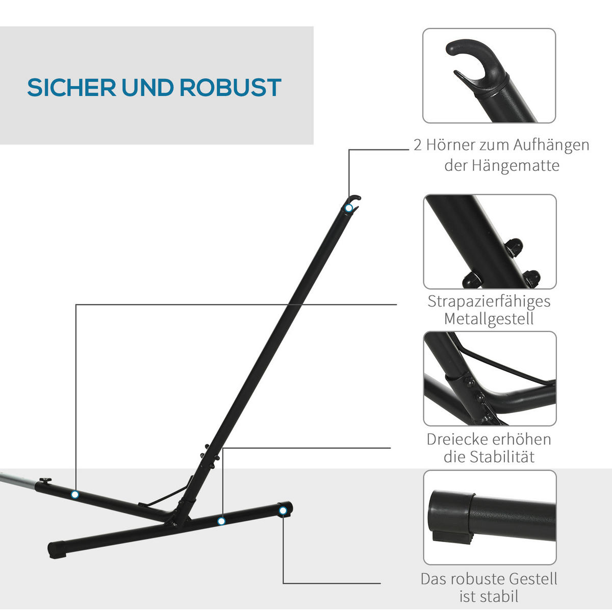 HÄNGEMATTENGESTELL, Metall, Schwarz - Schwarz, Metall (388/109/116cm) - Outsunny