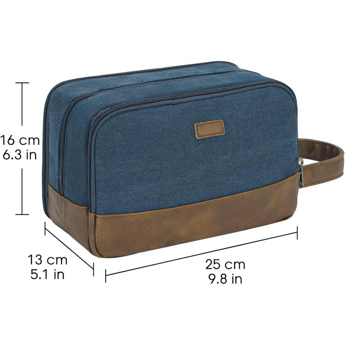 KULTURTASCHE Herren Blau Canvas/Veganes Leder 25 cm - Blau, Textil (5/2/5cm)