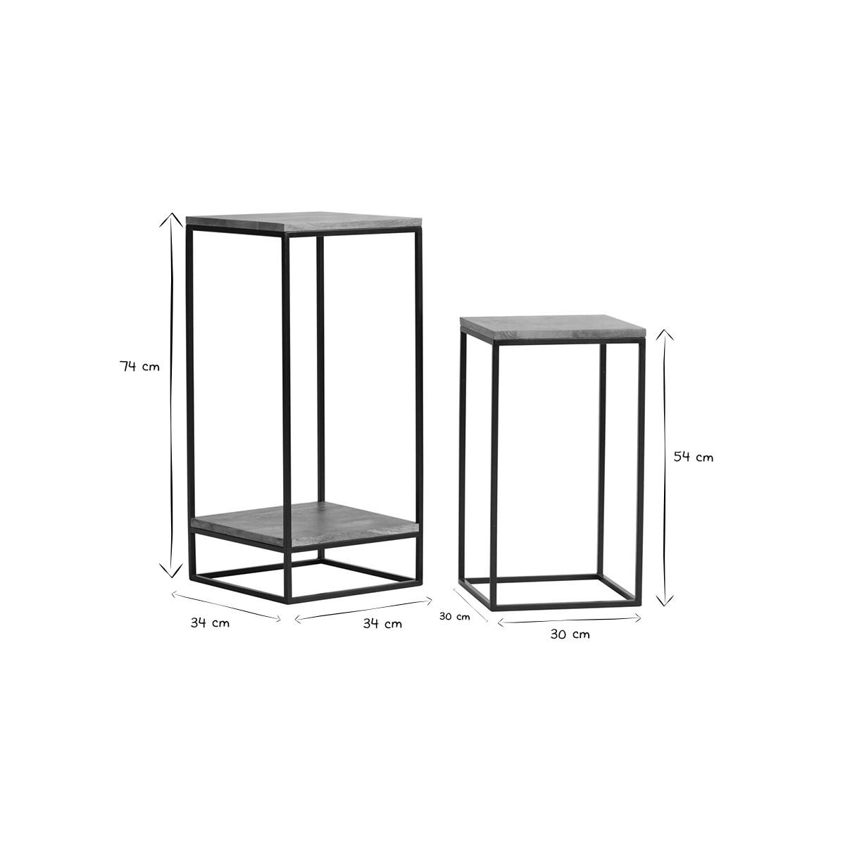 BEISTELLTISCHCHEN Akazie Schwarz Metall 2er-Set IGGY - Naturfarben, Holz (34/34/74cm) - Miliboo