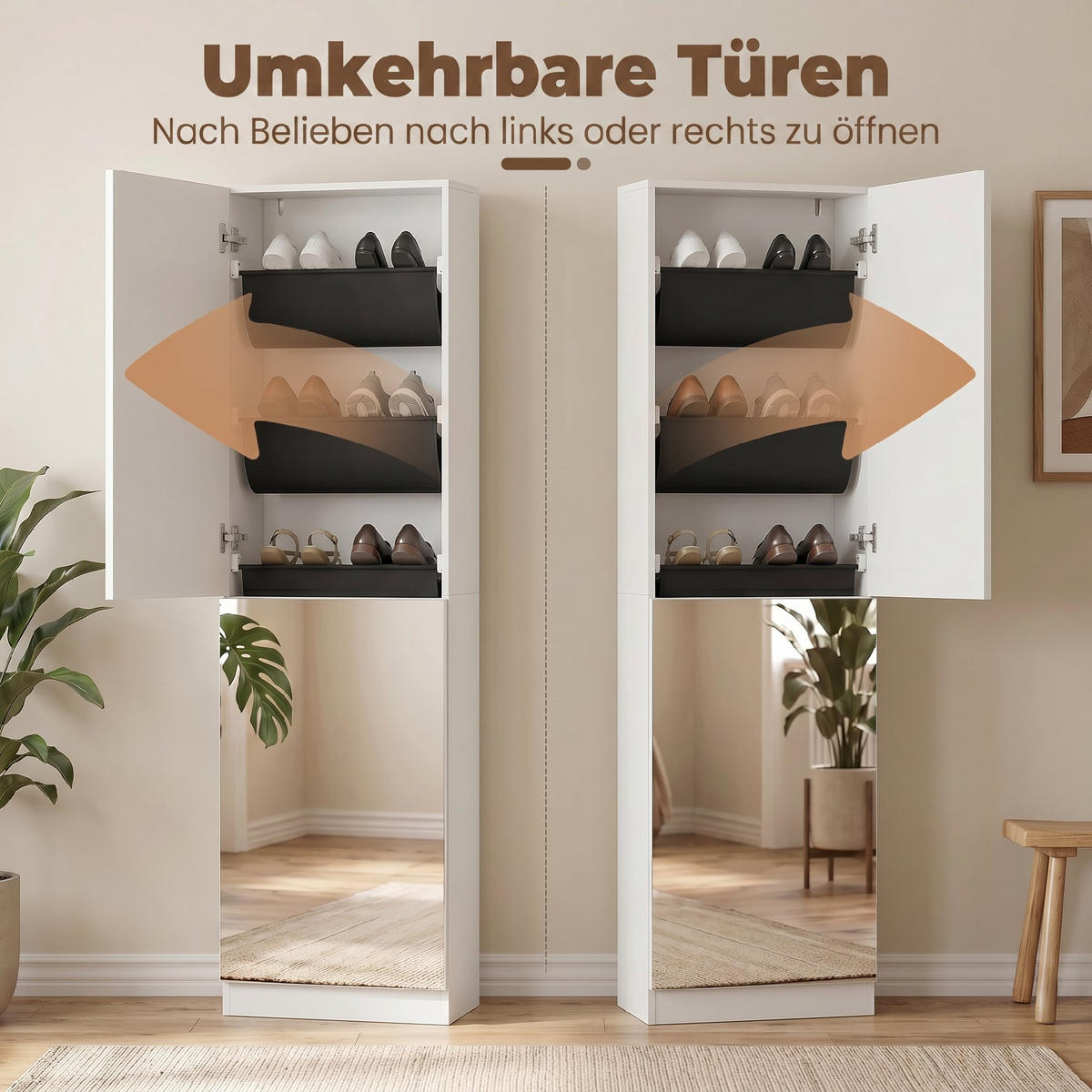 SCHUHSCHRANK Spanplatte Hartglas Weiß - Silberfarben/Weiß, Holzwerkstoff/Textil (20/180/50cm) - HOMCOM