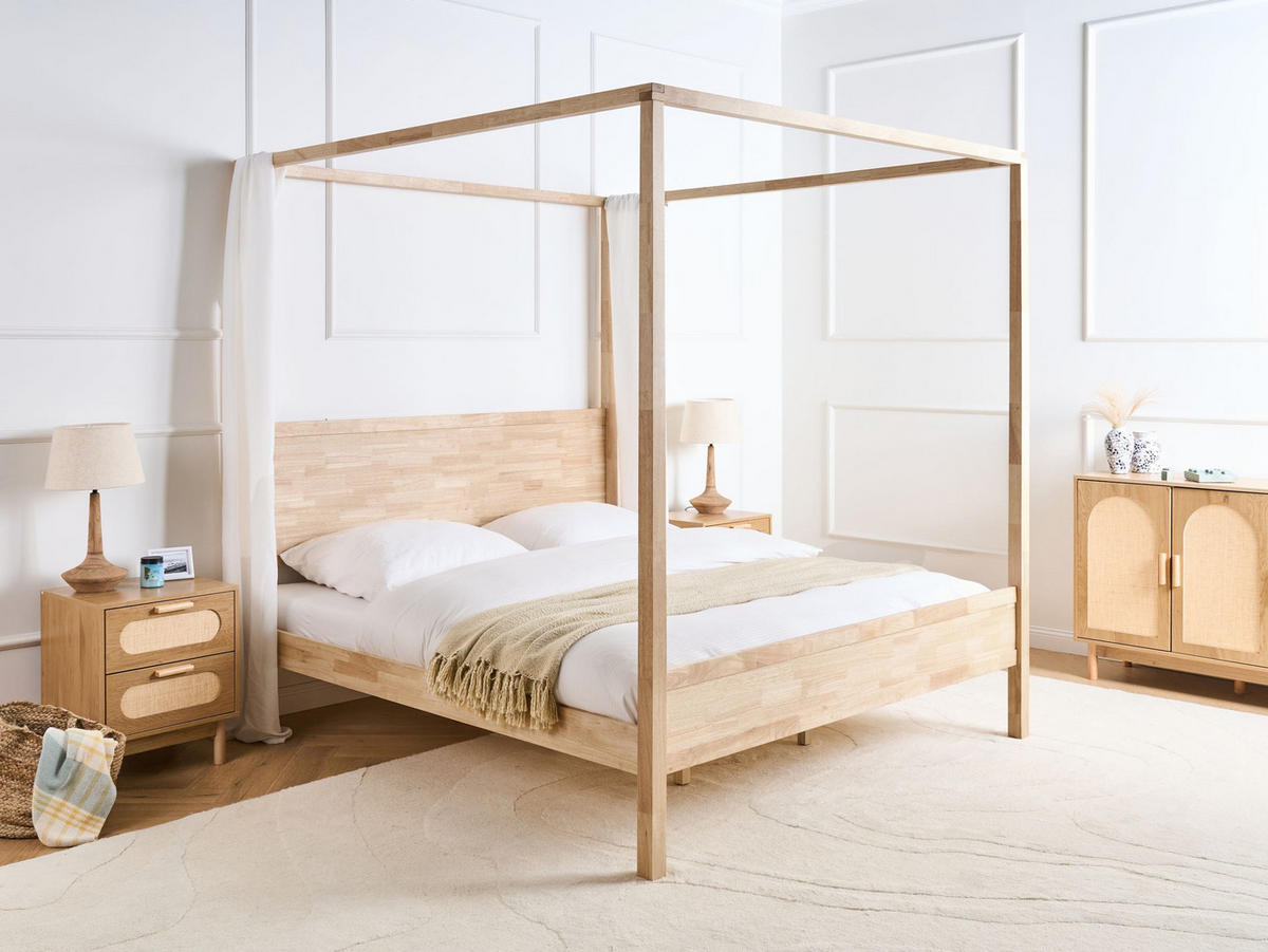 HIMMELBETT 180/200 cm Hellbraun Hauterives - Hellbraun, Holz (180/200cm) - Beliani