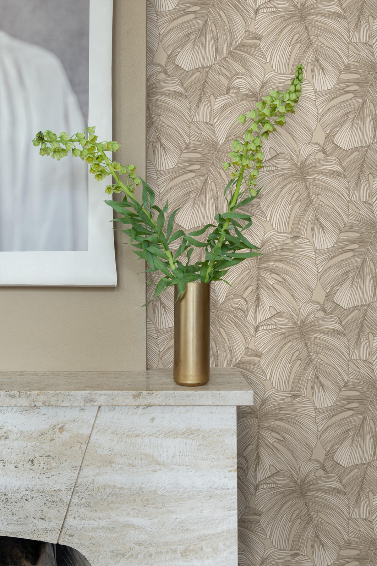 TAPETE 3D Muster Blätter 50 x 900 cm - Beige, Papier (50/900cm) - Origin Wallcoverings