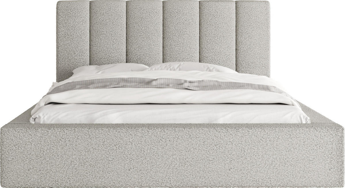 POLSTERBETT Amira mit Bettkasten, Grau Boucle 140x200 cm - Birkefarben/Hellgrau, Holz/Holzwerkstoff (140/200cm) - WFL GROUP