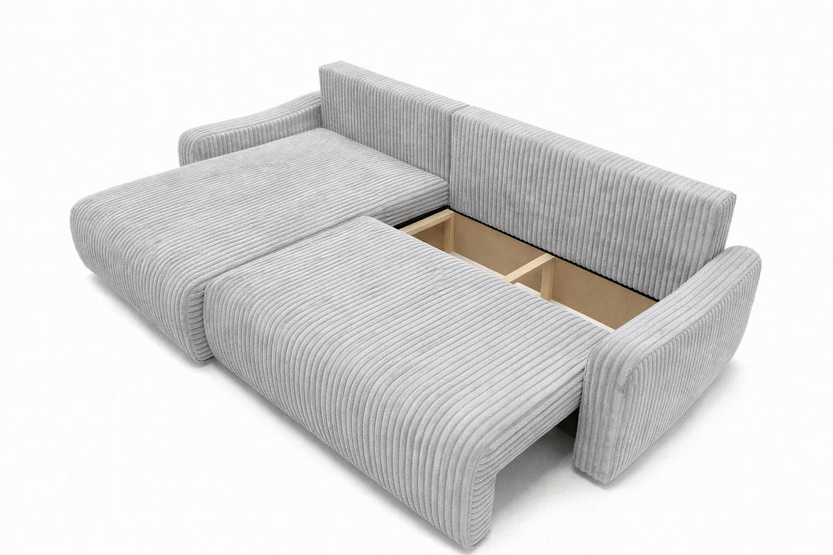 ECKSOFA Mit Schlaffunktion, Cordstoff Tilia, Grau, Links, JAPANDI - Grau, Holz (262/145cm) - Kaiser Möbel